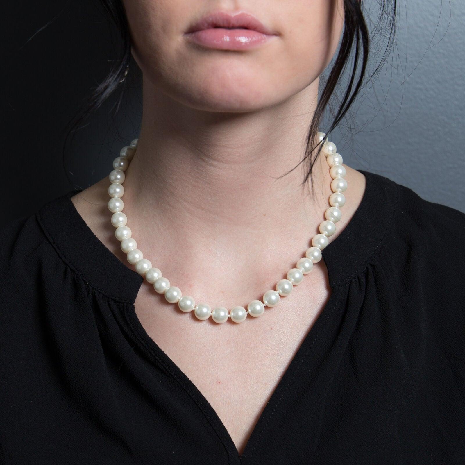 Pearl Necklace For Women Cream White 10mm Simulated Faux Pearl Hand Knotted 18 Inch - Jewelry Store by Erik Rayo