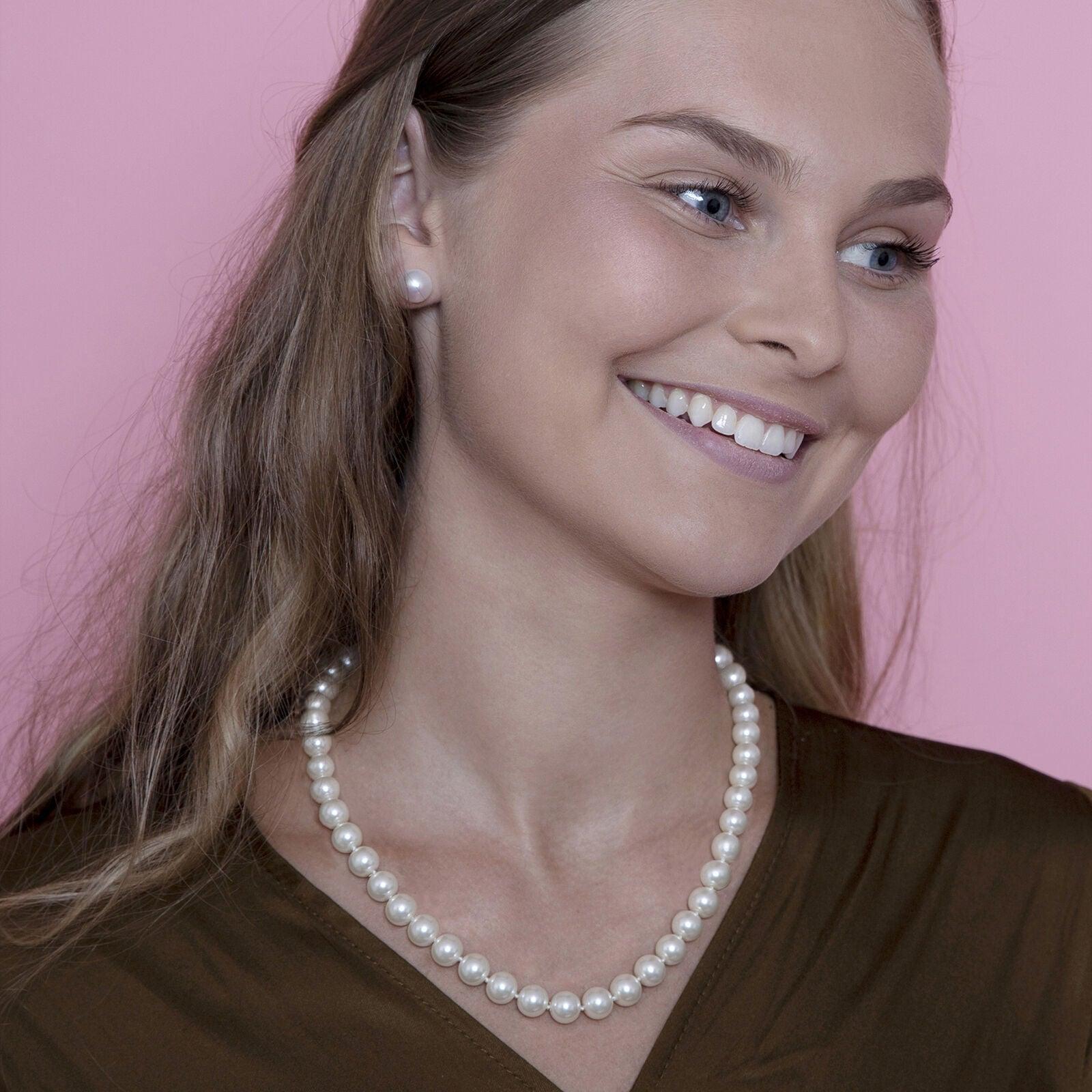 Pearl Necklace For Women Cream White 10mm Simulated Faux Pearl Hand Knotted 20 Inch - Jewelry Store by Erik Rayo