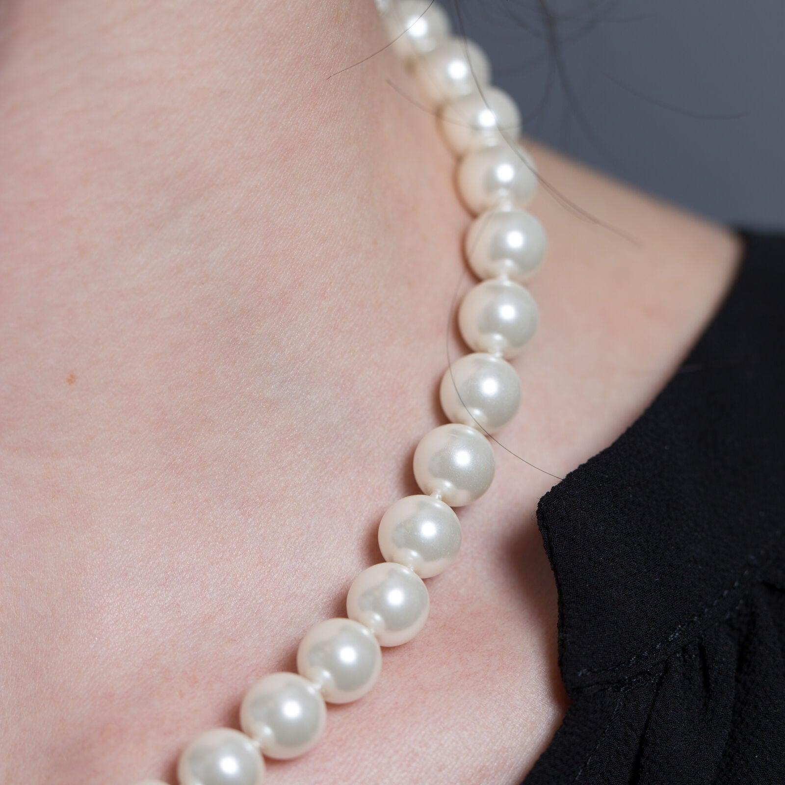 Pearl Necklace For Women Cream White 10mm Simulated Faux Pearl Hand Knotted 20 Inch - Jewelry Store by Erik Rayo