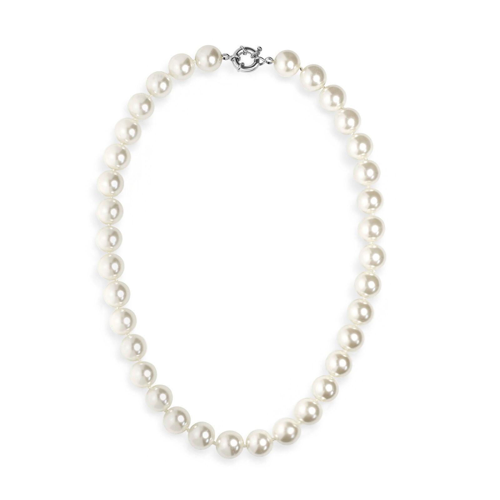 Pearl Necklace For Women Cream White 12mm Simulated Faux Pearl Hand Knotted 20 Inch - Jewelry Store by Erik Rayo