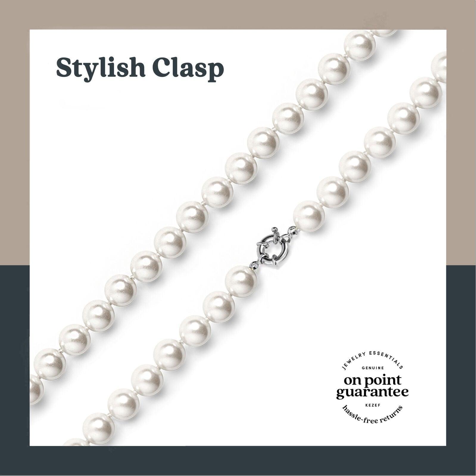 Pearl Necklace For Women Cream White 12mm Simulated Faux Pearl Hand Knotted 20 Inch - Jewelry Store by Erik Rayo