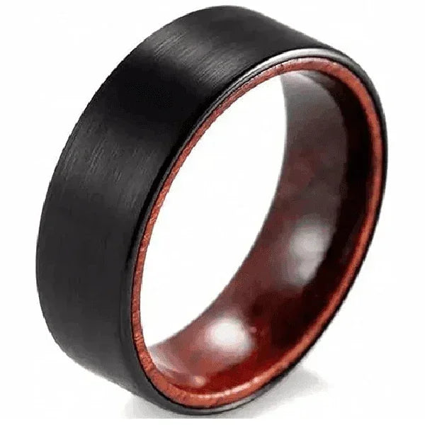 Men's Wedding Band Ring - Black Brushed with Red Sandalwood Inlay - Men's Jewelry - Wedding Rings for Men and Women - Jewelry Store by Erik Rayo