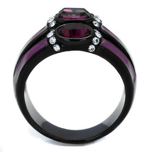 Purple and Black Stainless Steel Tri Band Ring Anillo Para Mujer - Jewelry Store by Erik Rayo