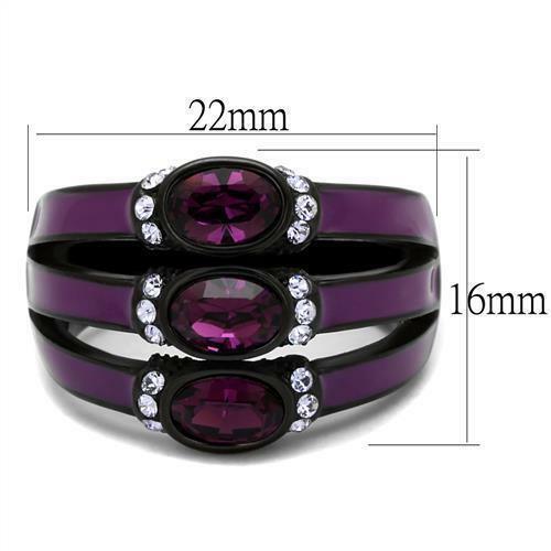 Purple and Black Stainless Steel Tri Band Ring Anillo Para Mujer - Jewelry Store by Erik Rayo