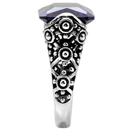Purple Emerald Cut Rectangle Amethyst Purple cz Stainless Steel Solitaire Ring - Jewelry Store by Erik Rayo