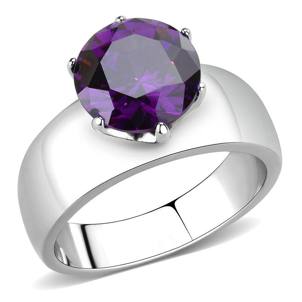 Purple Silver Womens Ring Solitaire 316L Stainless Steel Zircoin Anillo Morado Purpura y Plata Para Mujer Solitario Acero Inoxidable - Jewelry Store by Erik Rayo