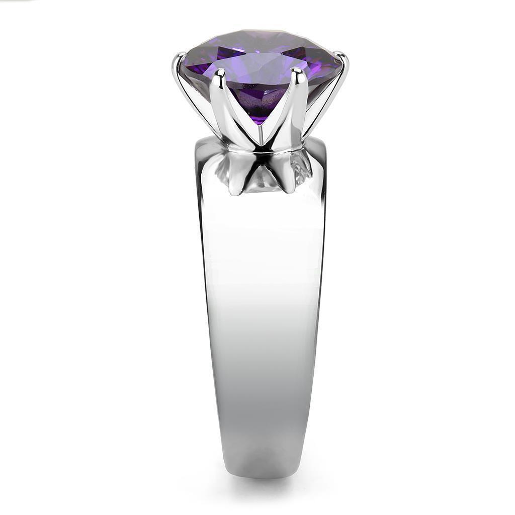 Purple Silver Womens Ring Solitaire 316L Stainless Steel Zircoin Anillo Morado Purpura y Plata Para Mujer Solitario Acero Inoxidable - Jewelry Store by Erik Rayo