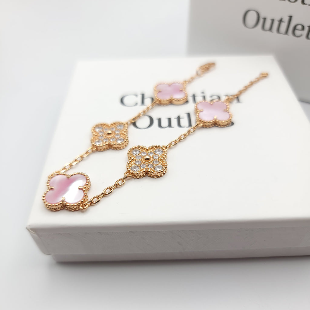 925 Silver Pink Royalty Clover Bracelets for Men and Women 6" 7" and 8" Inches Adjustable - Jewelry Store by Erik Rayo