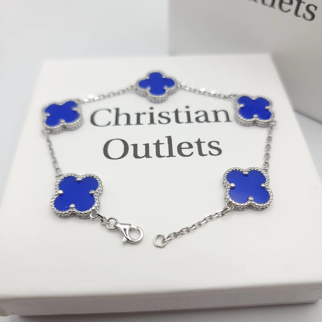 925 Silver Blue Clover Bracelets for Men and Women 6" 7" and 8" Inches Adjustable - Jewelry Store by Erik Rayo