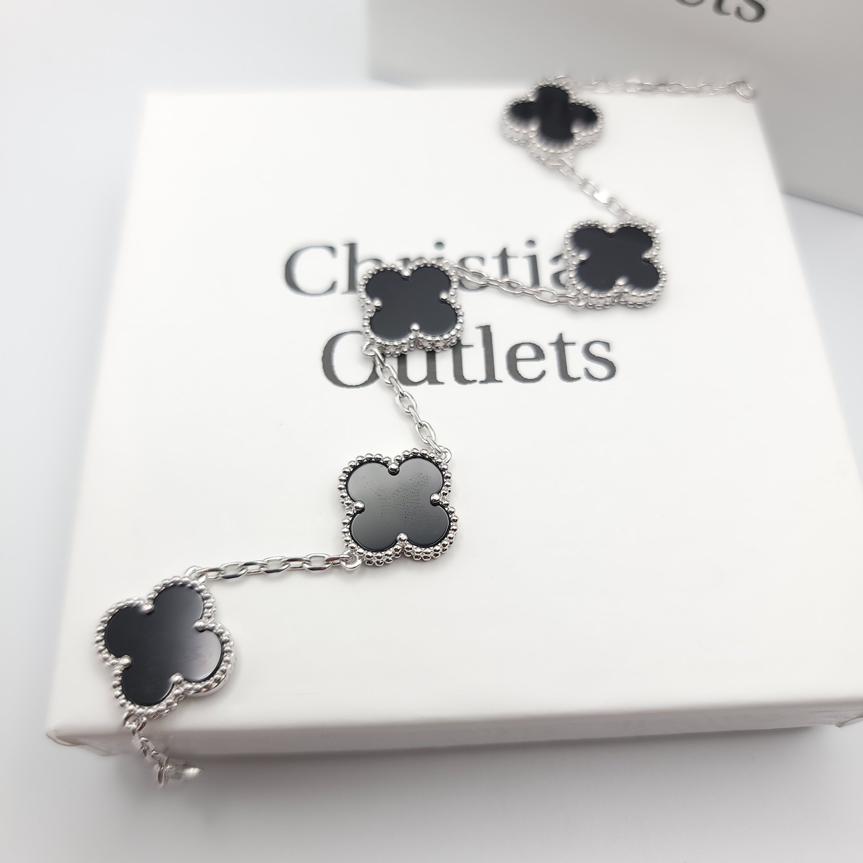925 Silver Black and Silver Clover Bracelets for Men and Women 6" 7" and 8" Inches Adjustable - Jewelry Store by Erik Rayo