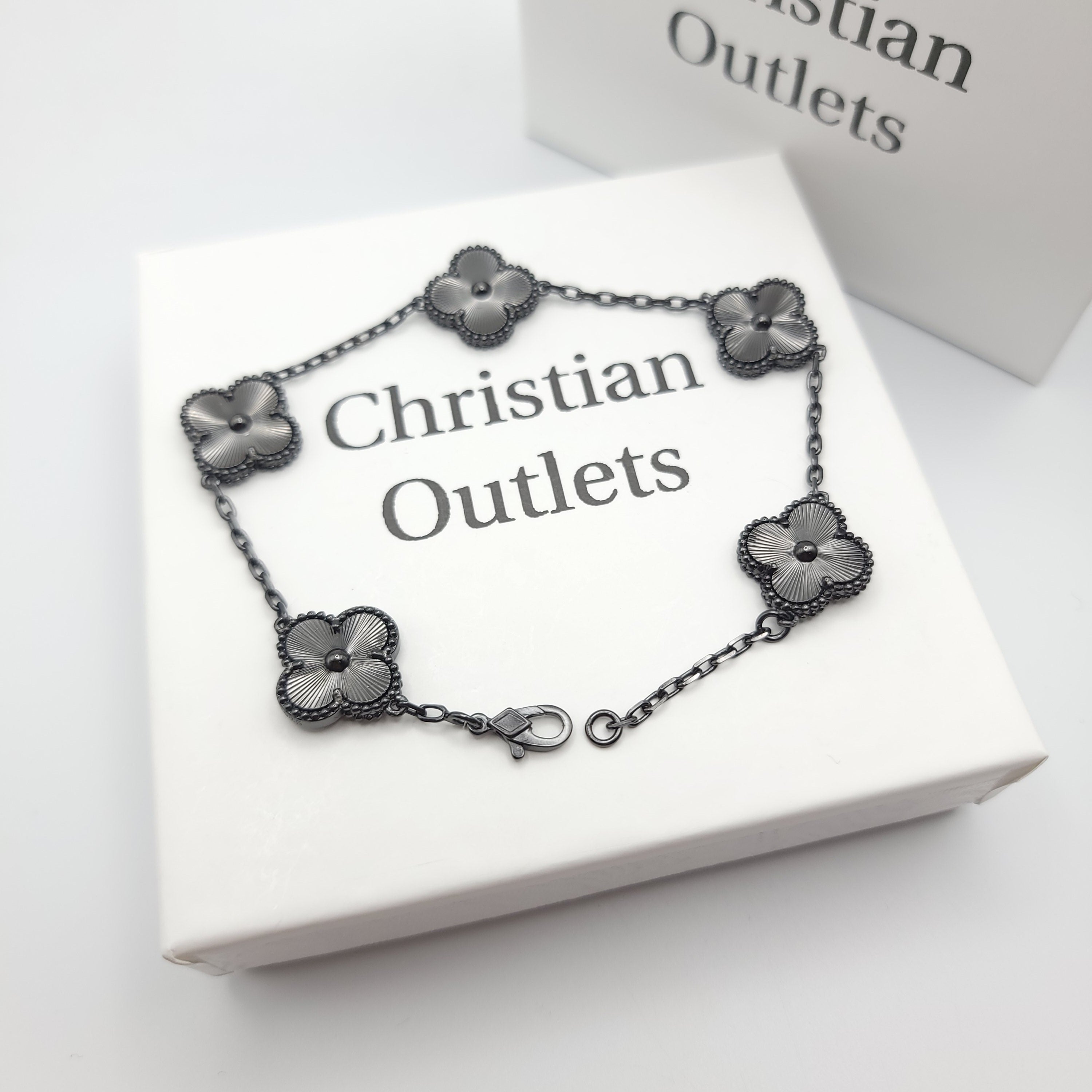 925 Silver All Black Clover Bracelets for Men and Women 6" 7" and 8" Inches Adjustable - Jewelry Store by Erik Rayo