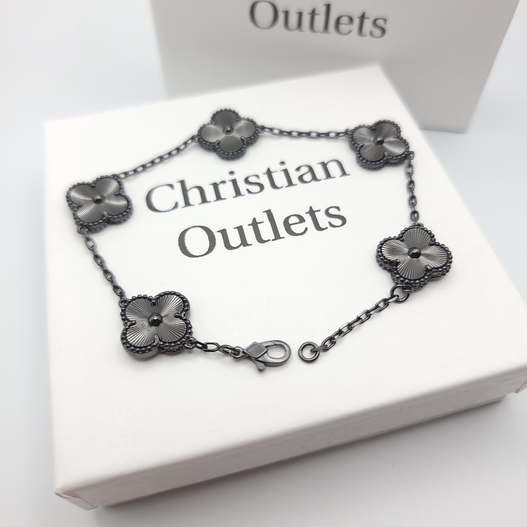 925 Silver All Black Clover Bracelets for Men and Women 6" 7" and 8" Inches Adjustable - Jewelry Store by Erik Rayo