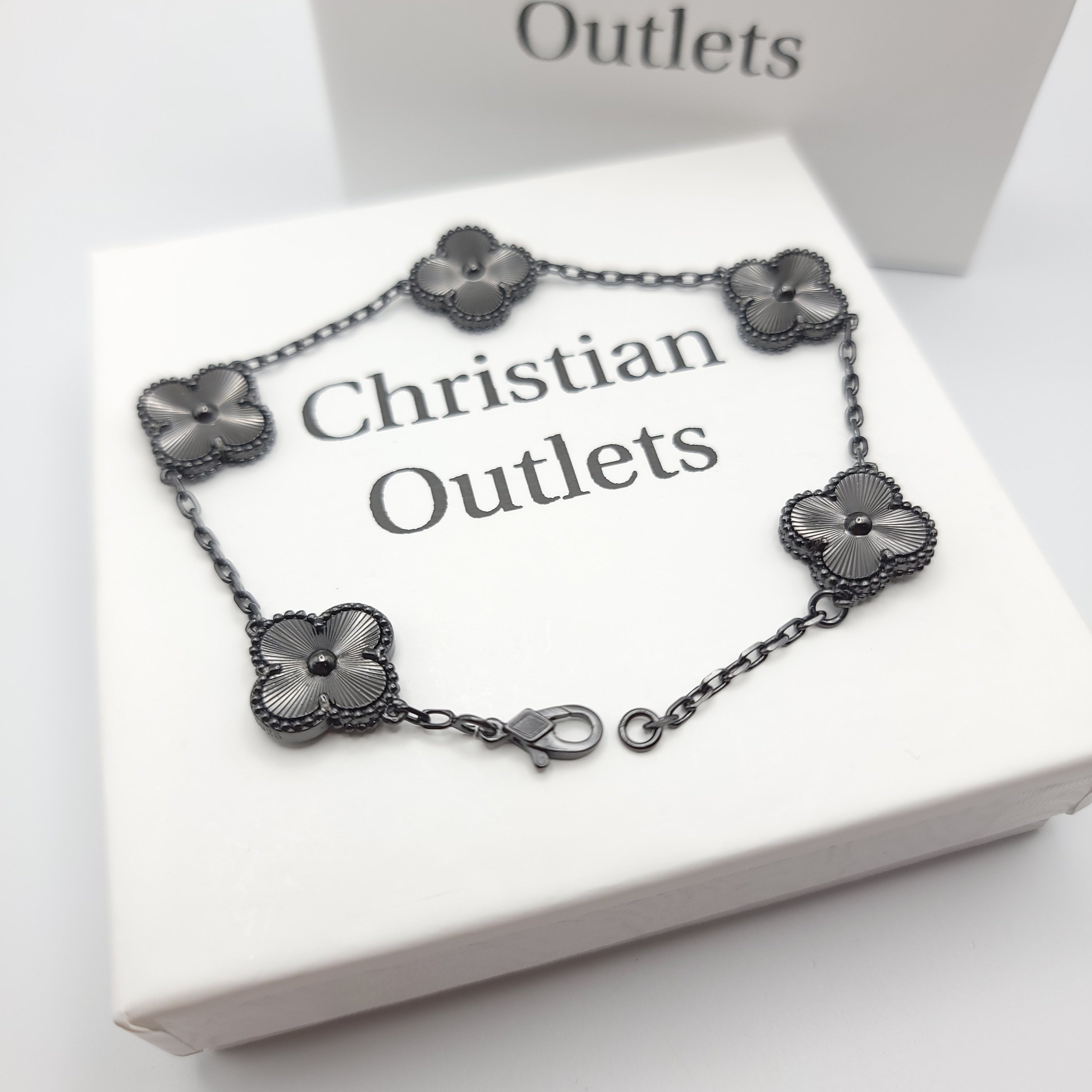 925 Silver All Black Clover Bracelets for Men and Women 6" 7" and 8" Inches Adjustable - Jewelry Store by Erik Rayo