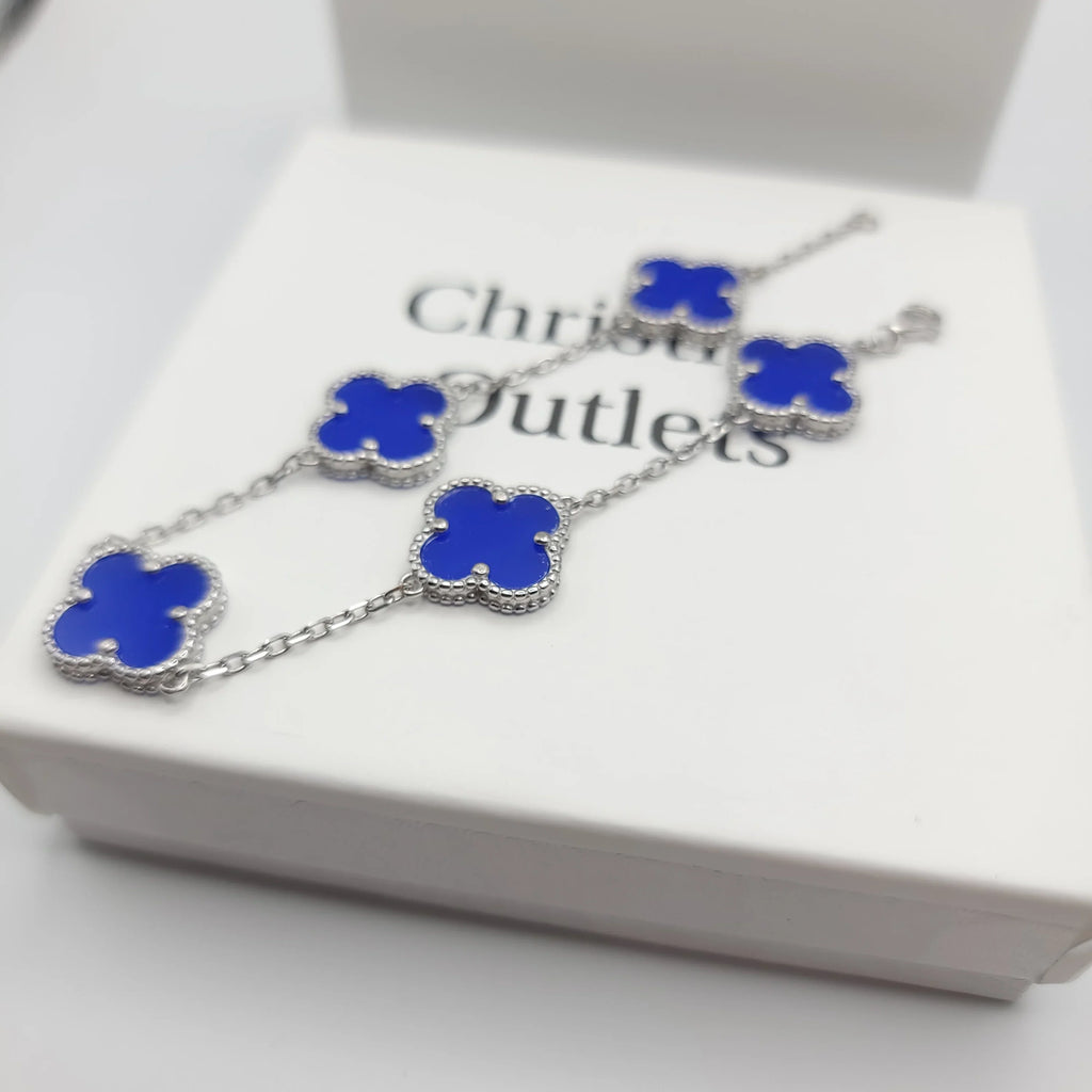 925 Silver Blue Clover Bracelets for Men and Women 6" 7" and 8" Inches Adjustable - Jewelry Store by Erik Rayo