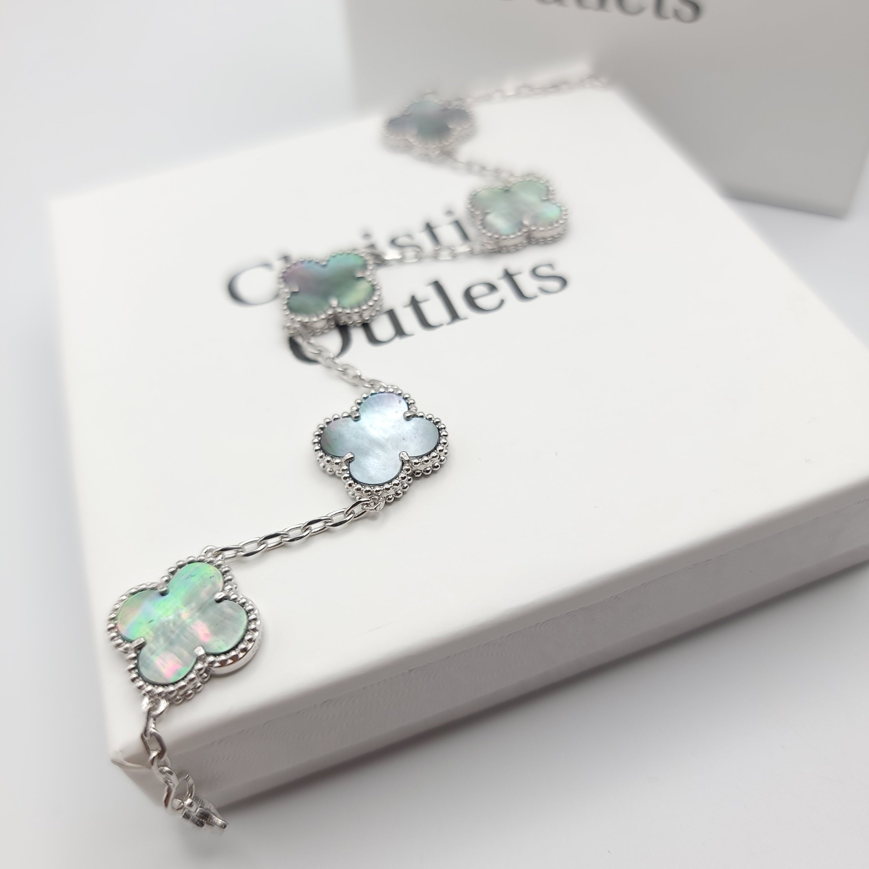 925 Silver Black Mother of Pearl Clover Bracelets for Men and Women 6" 7" and 8" Inches Adjustable - Jewelry Store by Erik Rayo