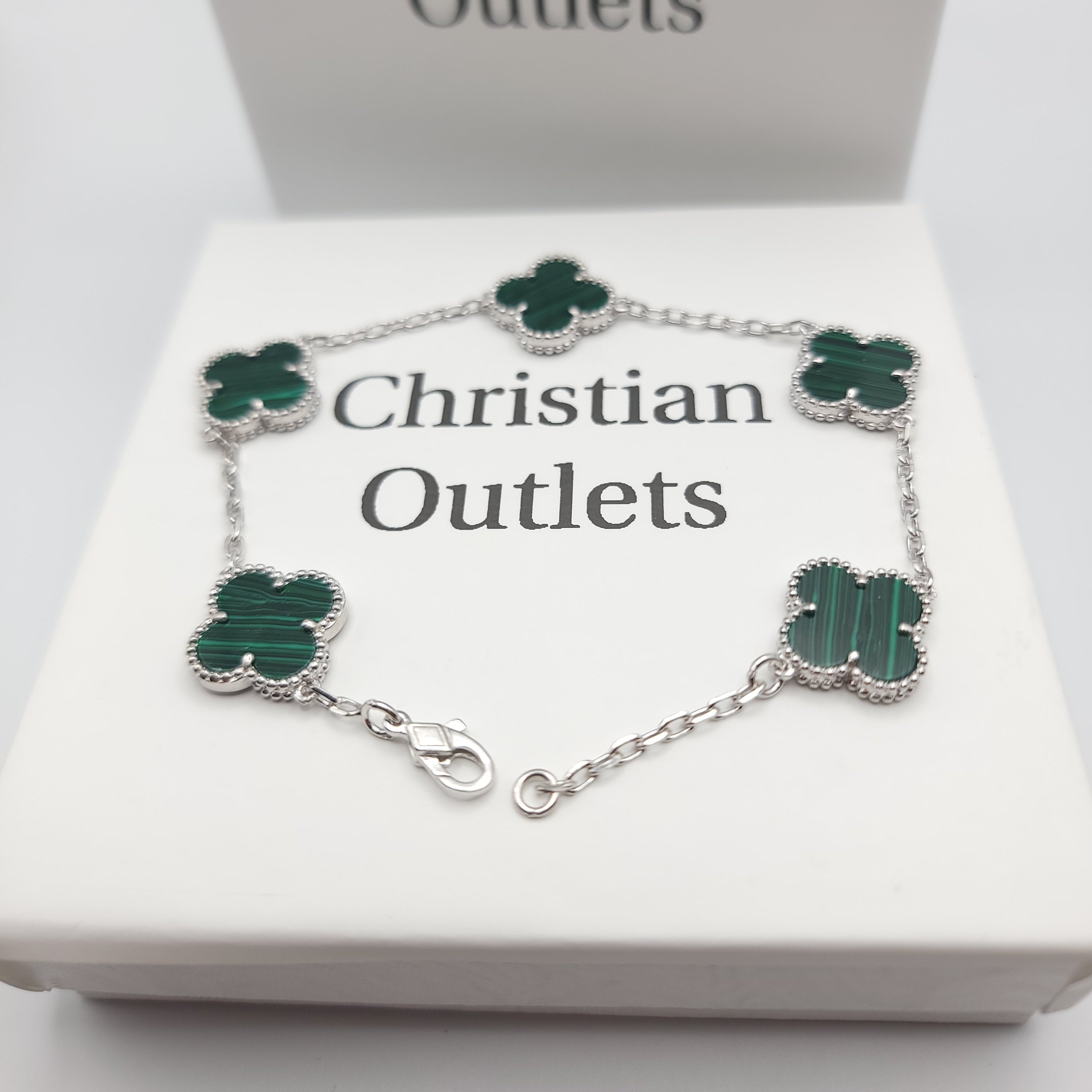 925 Silver Green and Silver Clover Bracelets for Men and Women 6" 7" and 8" Inches Adjustable - Jewelry Store by Erik Rayo