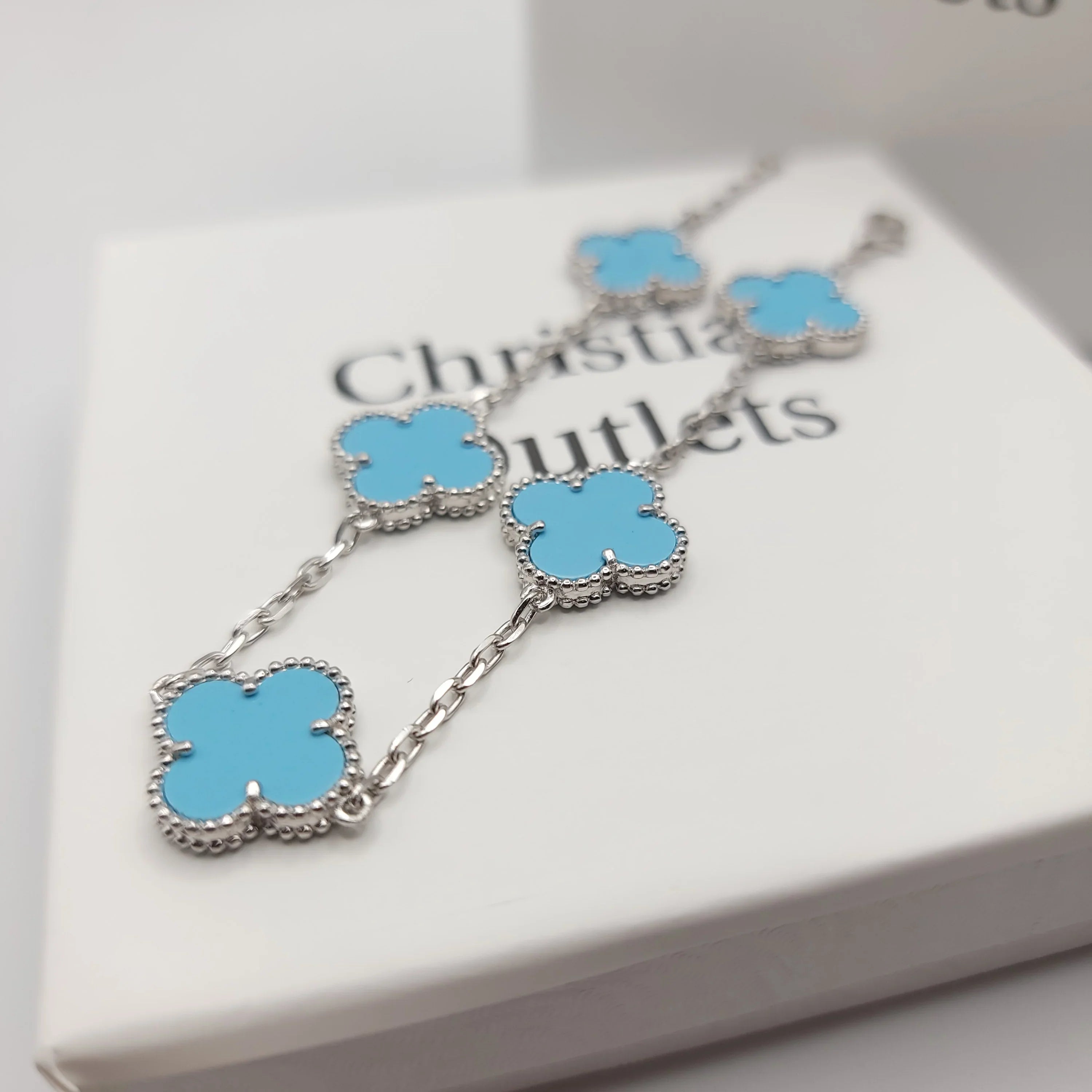 925 Silver Light Blue Clover Bracelets for Men and Women 6" 7" and 8" Inches Adjustable - Jewelry Store by Erik Rayo