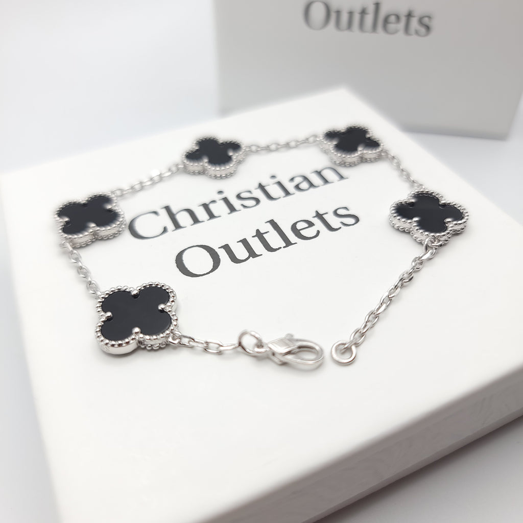 925 Silver Black and Silver Clover Bracelets for Men and Women 6" 7" and 8" Inches Adjustable - Jewelry Store by Erik Rayo