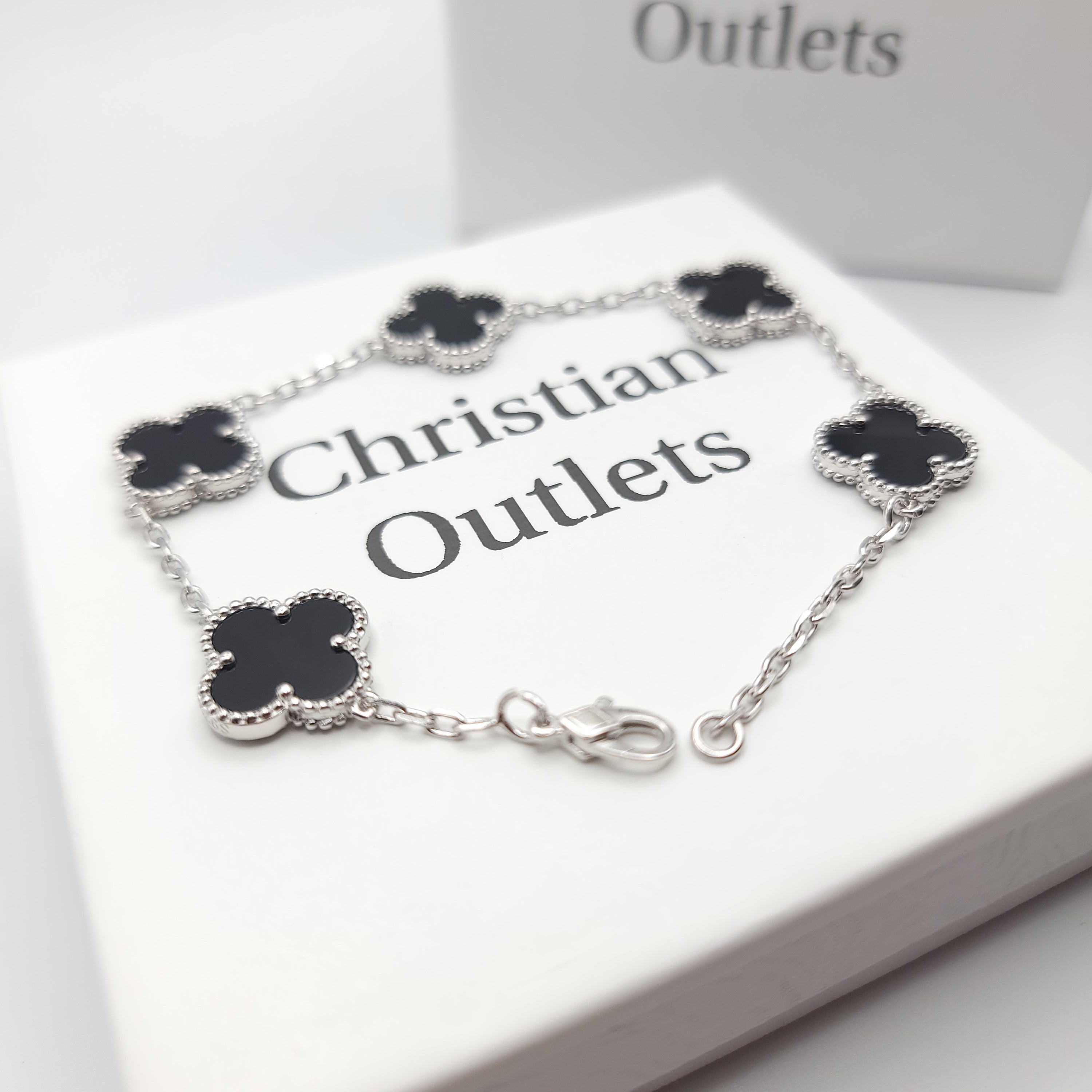 925 Silver Black and Silver Clover Bracelets for Men and Women 6" 7" and 8" Inches Adjustable - Jewelry Store by Erik Rayo