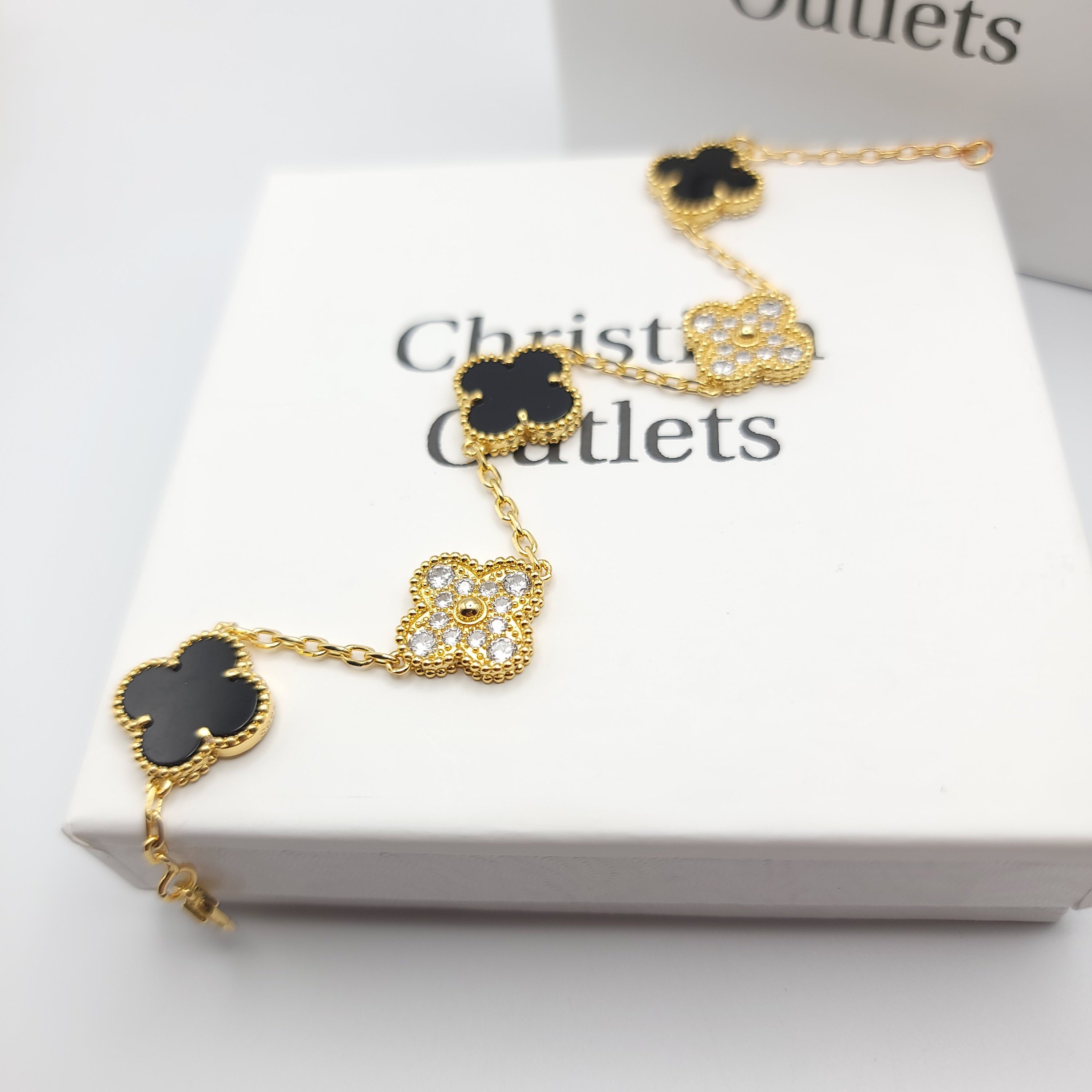 925 Silver Black Royalty Clover Bracelets for Men and Women 6" 7" and 8" Inches Adjustable - Jewelry Store by Erik Rayo