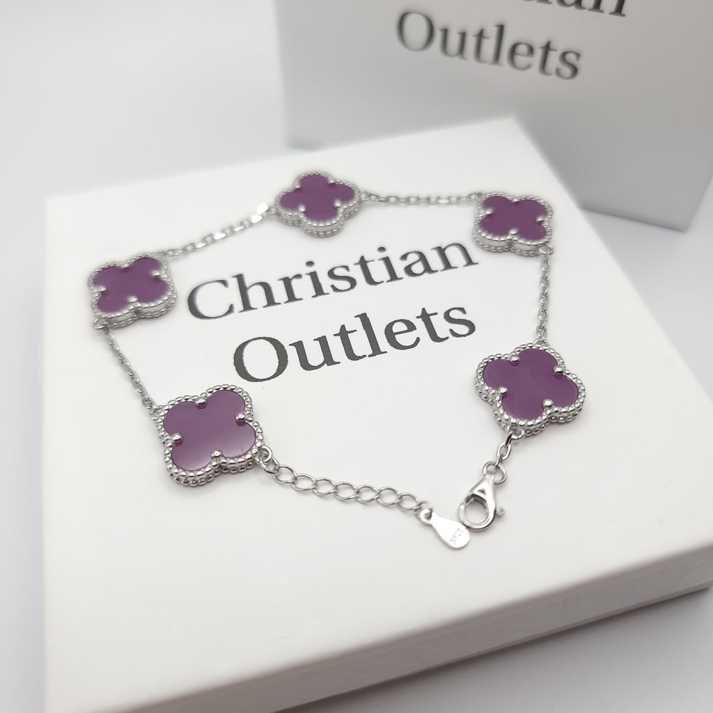 925 Silver Purple Clover Bracelets for Men and Women 6" 7" and 8" Inches Adjustable - Jewelry Store by Erik Rayo