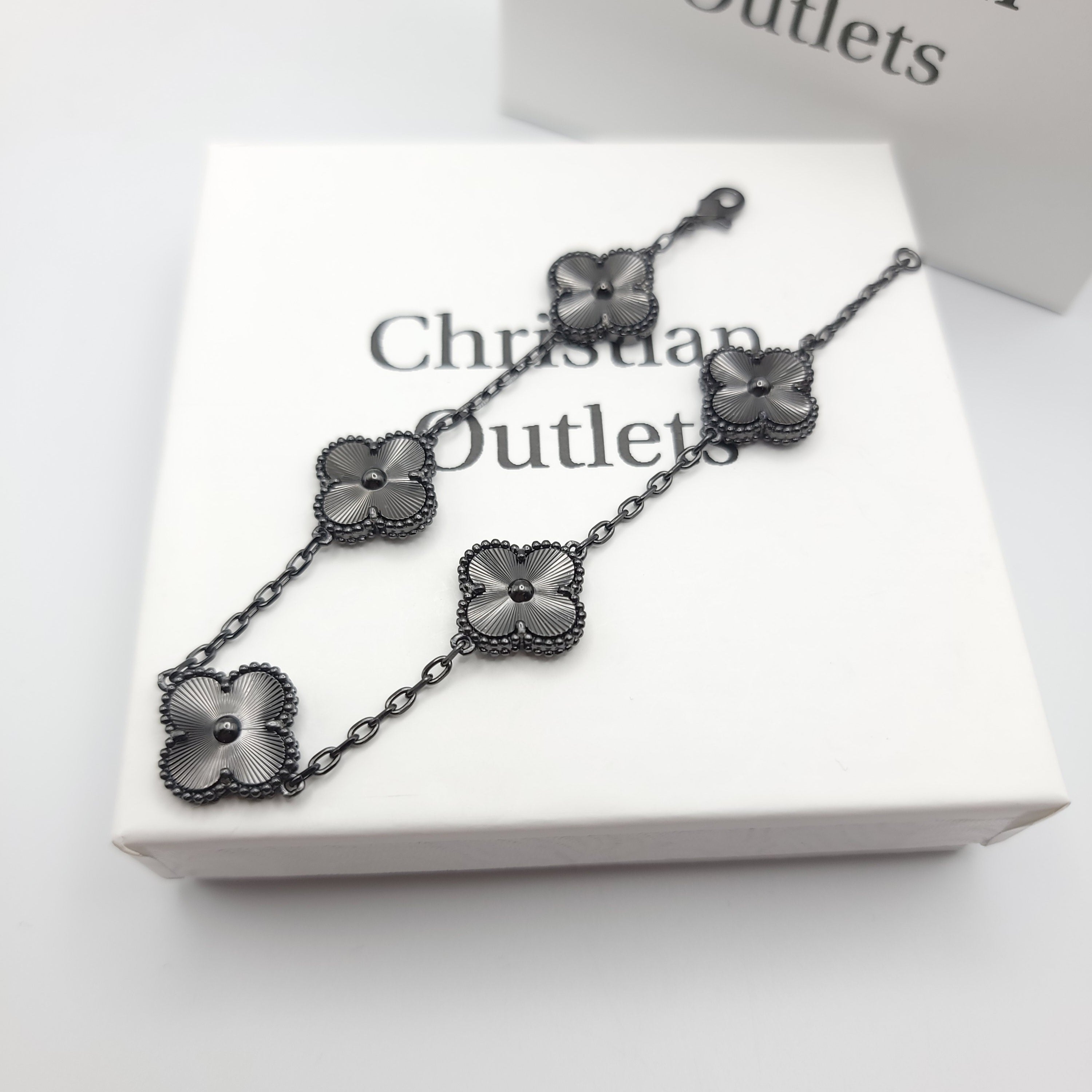 925 Silver All Black Clover Bracelets for Men and Women 6" 7" and 8" Inches Adjustable - Jewelry Store by Erik Rayo