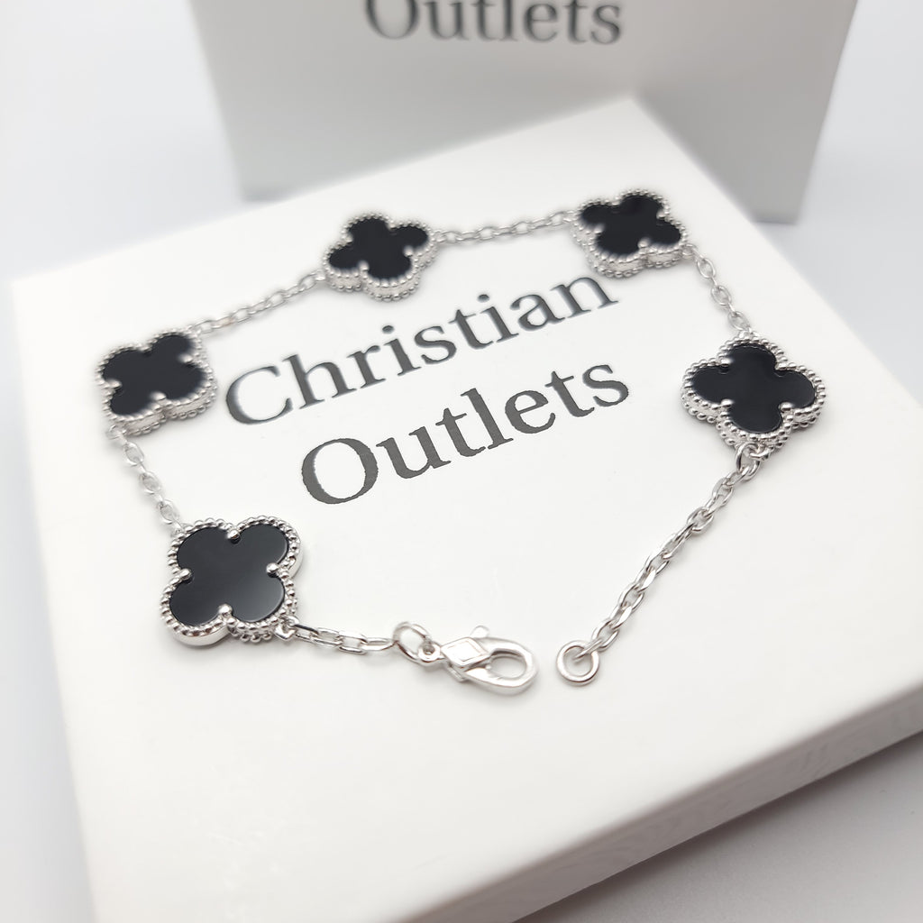 925 Silver Black and Silver Clover Bracelets for Men and Women 6" 7" and 8" Inches Adjustable - Jewelry Store by Erik Rayo
