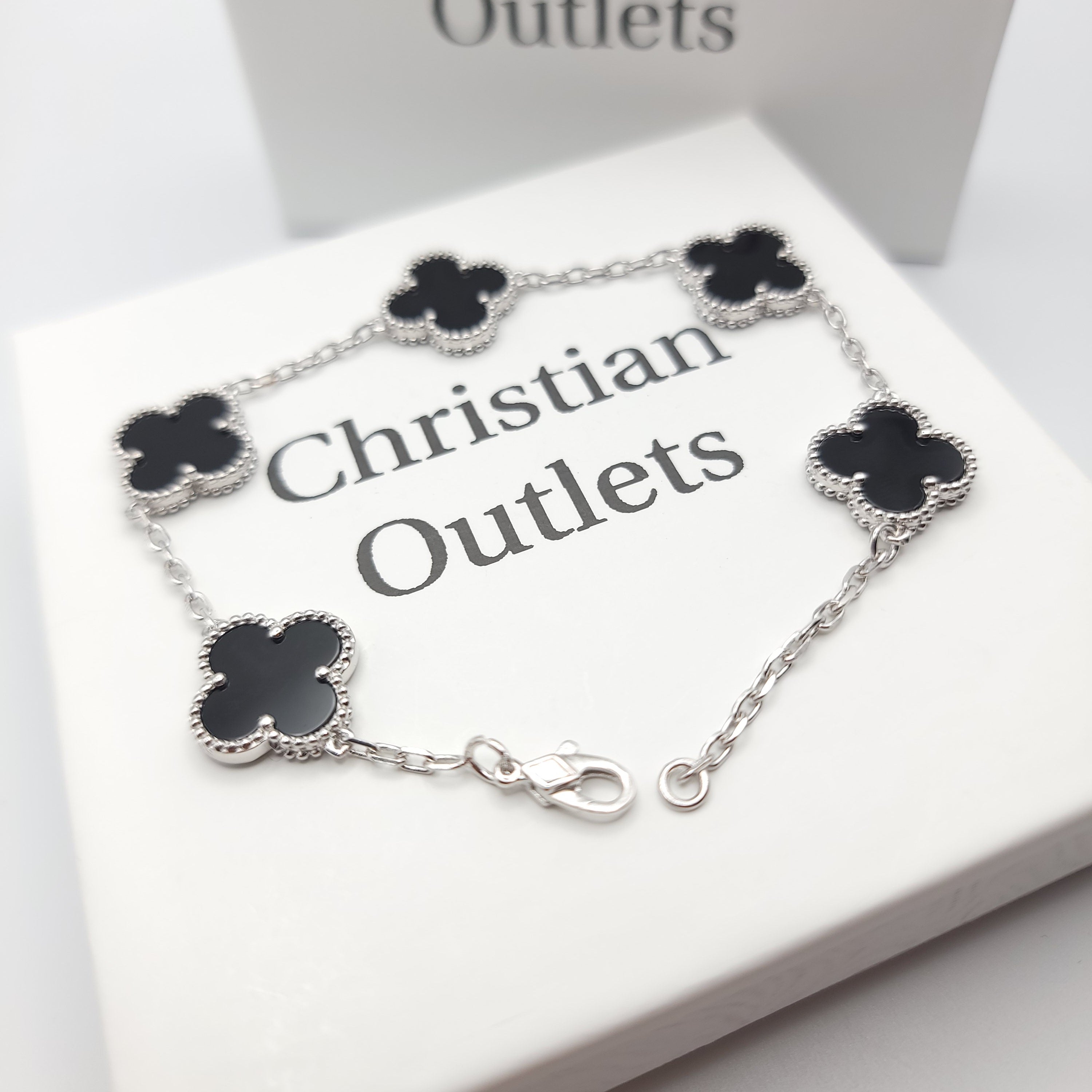 925 Silver Black and Silver Clover Bracelets for Men and Women 6" 7" and 8" Inches Adjustable - Jewelry Store by Erik Rayo