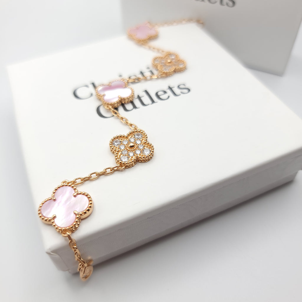 925 Silver Pink Royalty Clover Bracelets for Men and Women 6" 7" and 8" Inches Adjustable - Jewelry Store by Erik Rayo