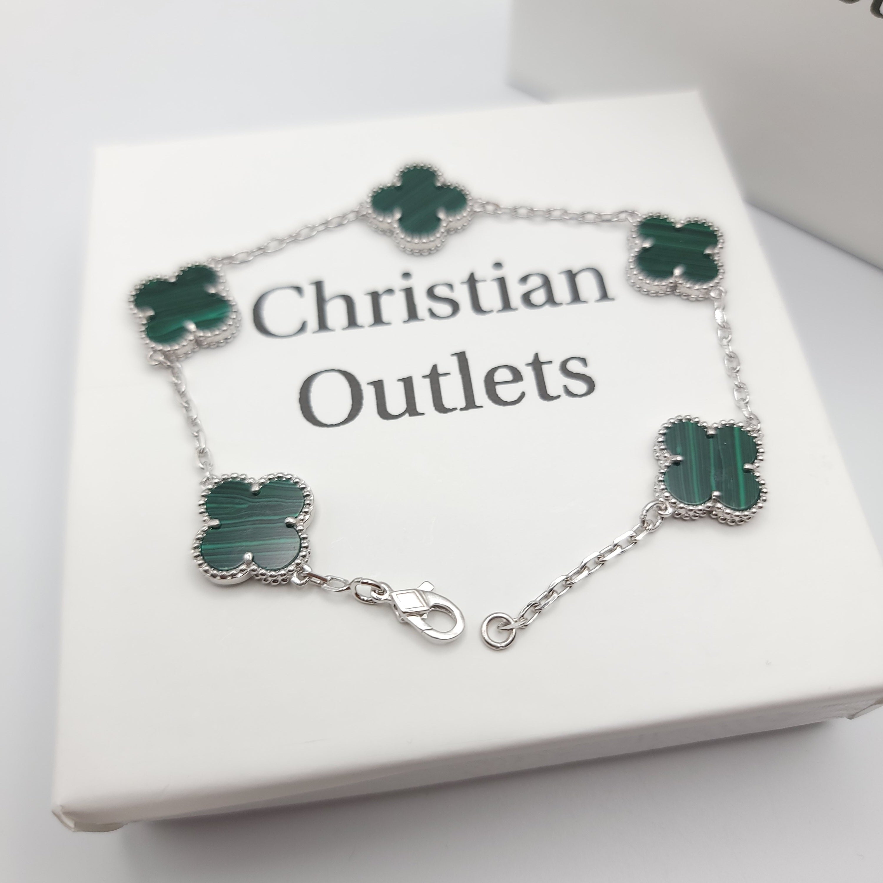 925 Silver Green and Silver Clover Bracelets for Men and Women 6" 7" and 8" Inches Adjustable - Jewelry Store by Erik Rayo