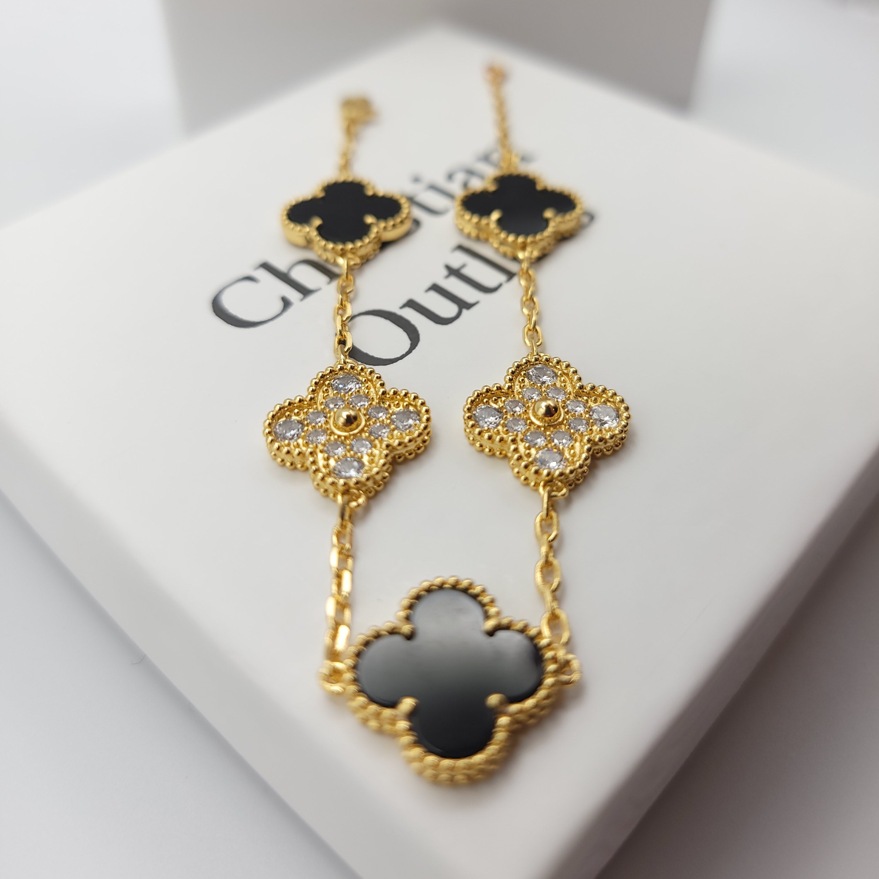 925 Silver Black Royalty Clover Bracelets for Men and Women 6" 7" and 8" Inches Adjustable - Jewelry Store by Erik Rayo