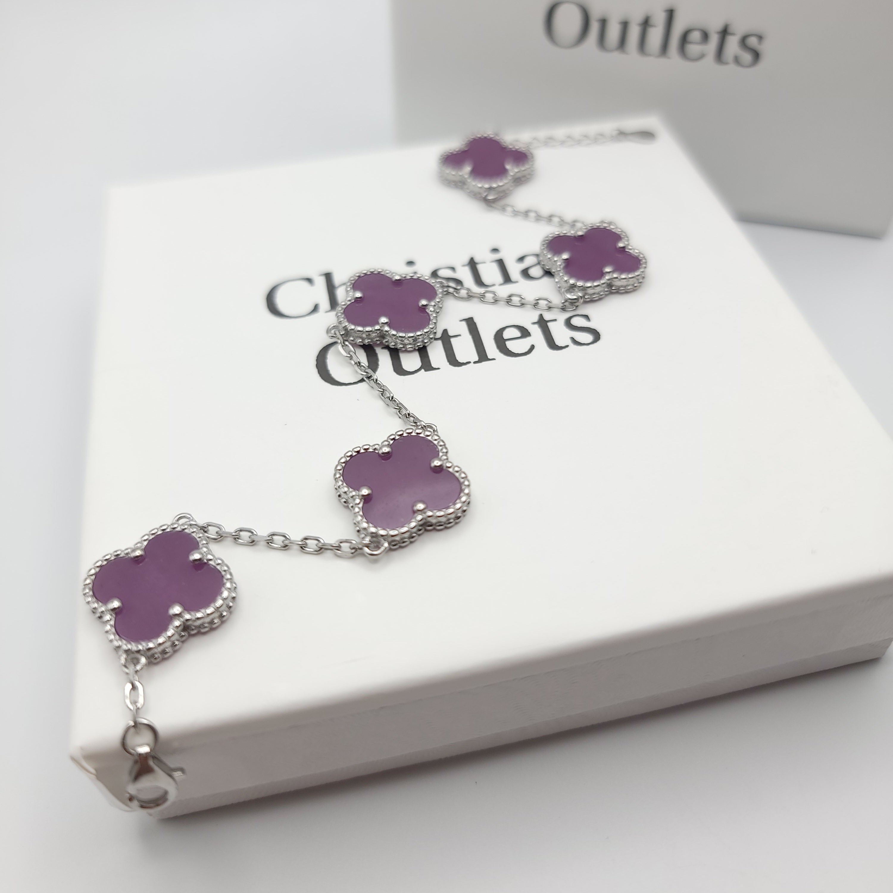 925 Silver Purple Clover Bracelets for Men and Women 6" 7" and 8" Inches Adjustable - Jewelry Store by Erik Rayo