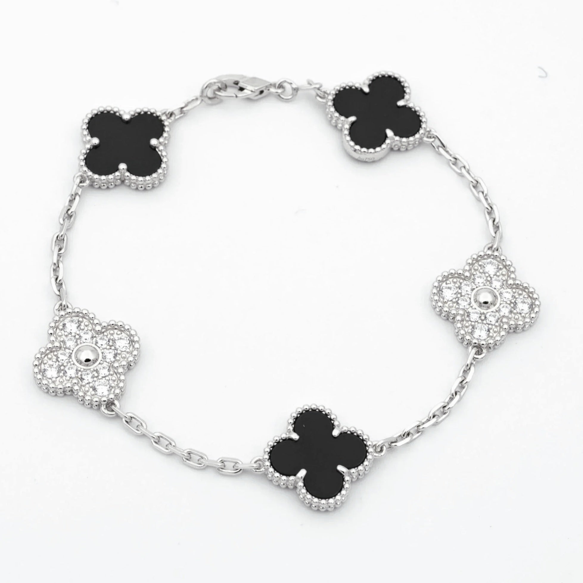 925 Silver Black and Silver Clover Bracelets with Royalty for Men and Women 6" 7" and 8" Inches Adjustable - Jewelry Store by Erik Rayo