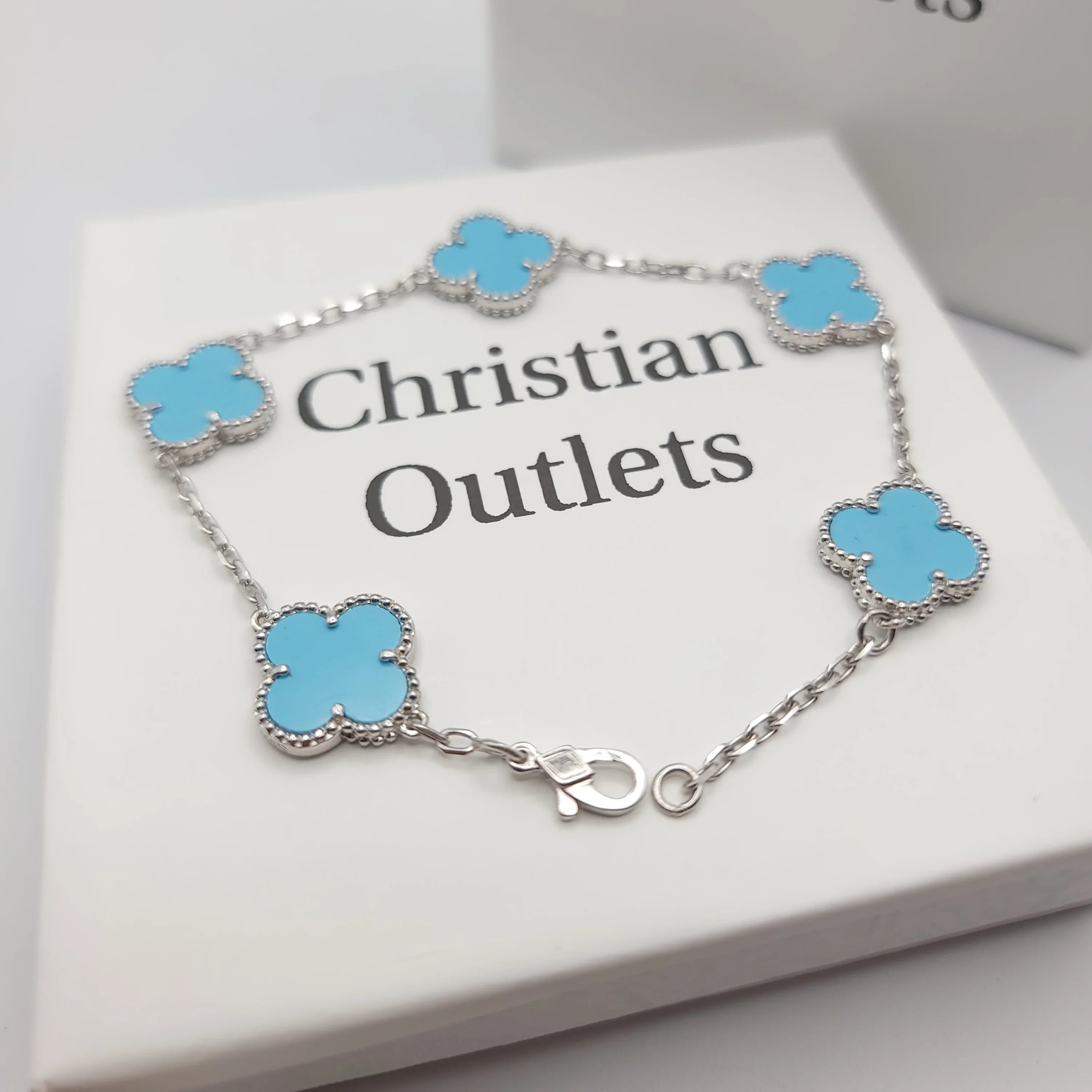 925 Silver Light Blue Clover Bracelets for Men and Women 6" 7" and 8" Inches Adjustable - Jewelry Store by Erik Rayo