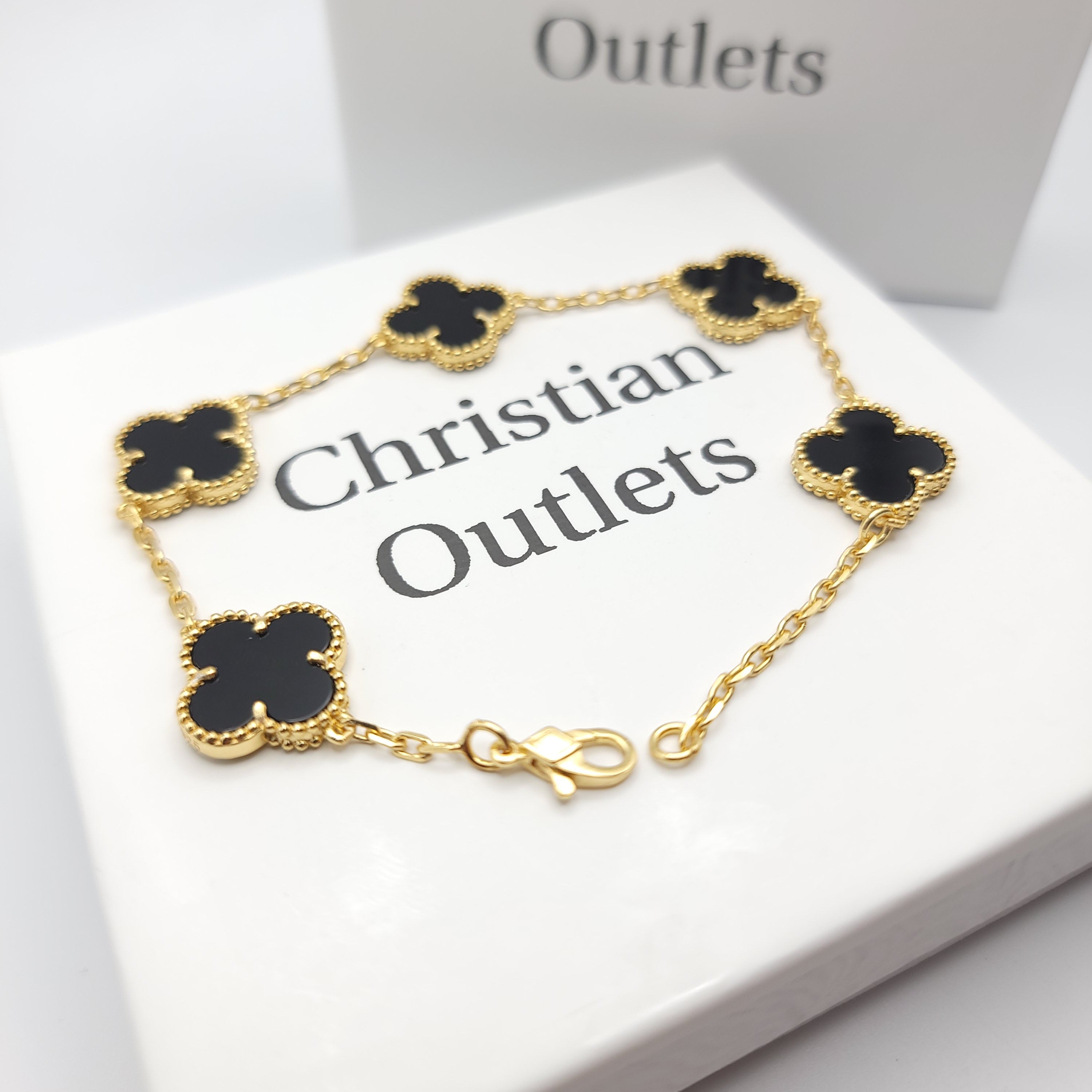 925 Silver Black and Gold Clover Bracelets for Men and Women 6" 7" and 8" Inches Adjustable - Jewelry Store by Erik Rayo