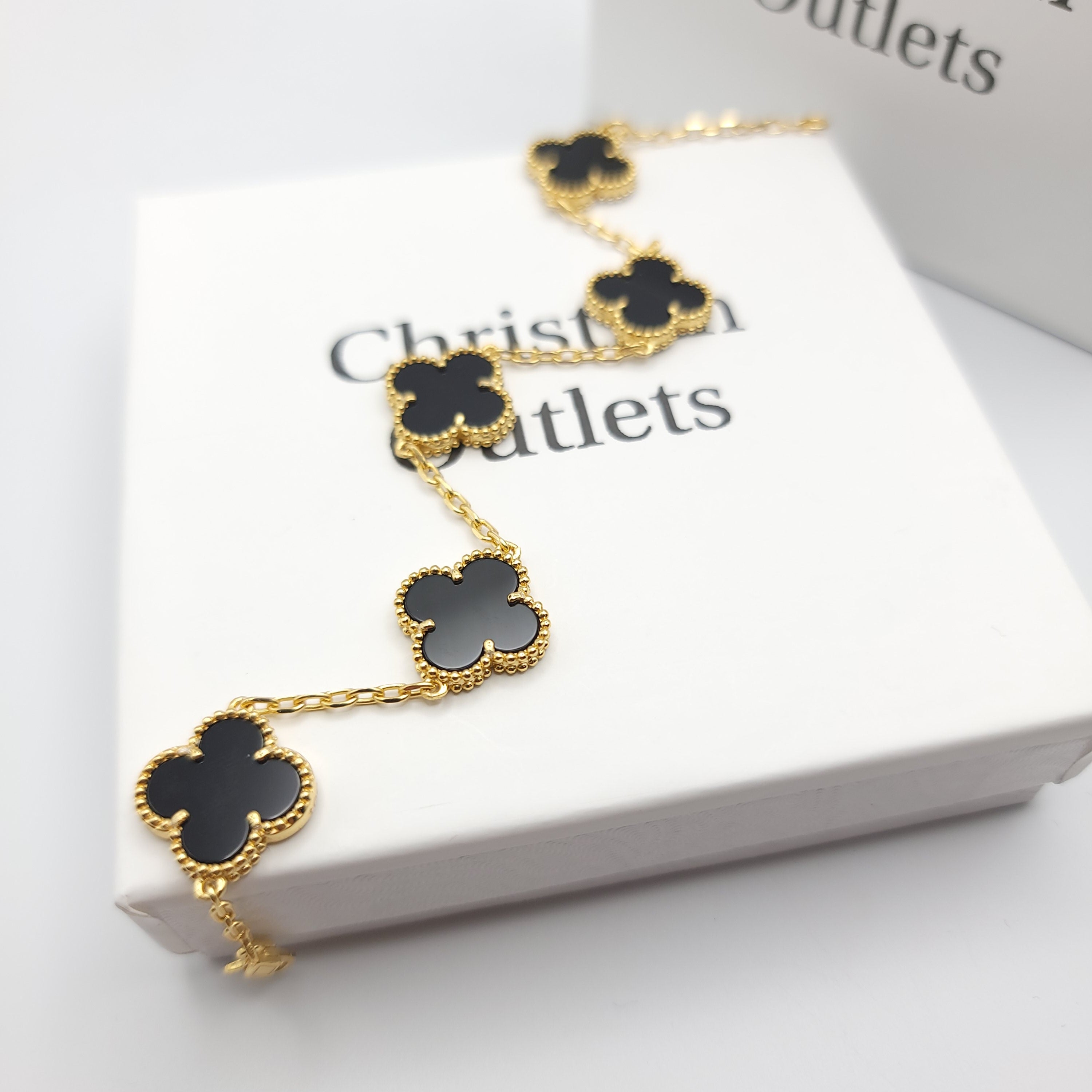 925 Silver Black and Gold Clover Bracelets for Men and Women 6" 7" and 8" Inches Adjustable - Jewelry Store by Erik Rayo