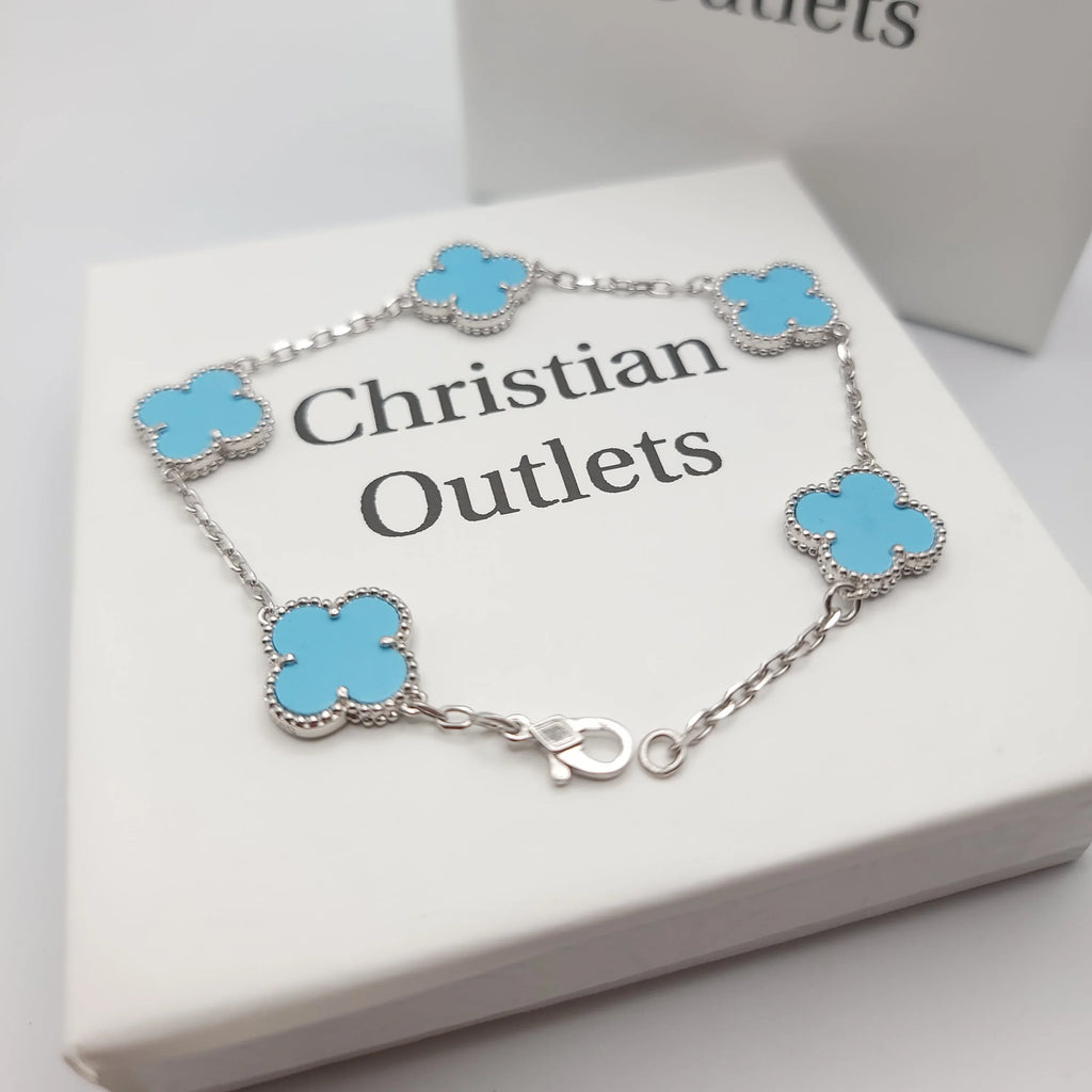 925 Silver Light Blue Clover Bracelets for Men and Women 6" 7" and 8" Inches Adjustable - Jewelry Store by Erik Rayo