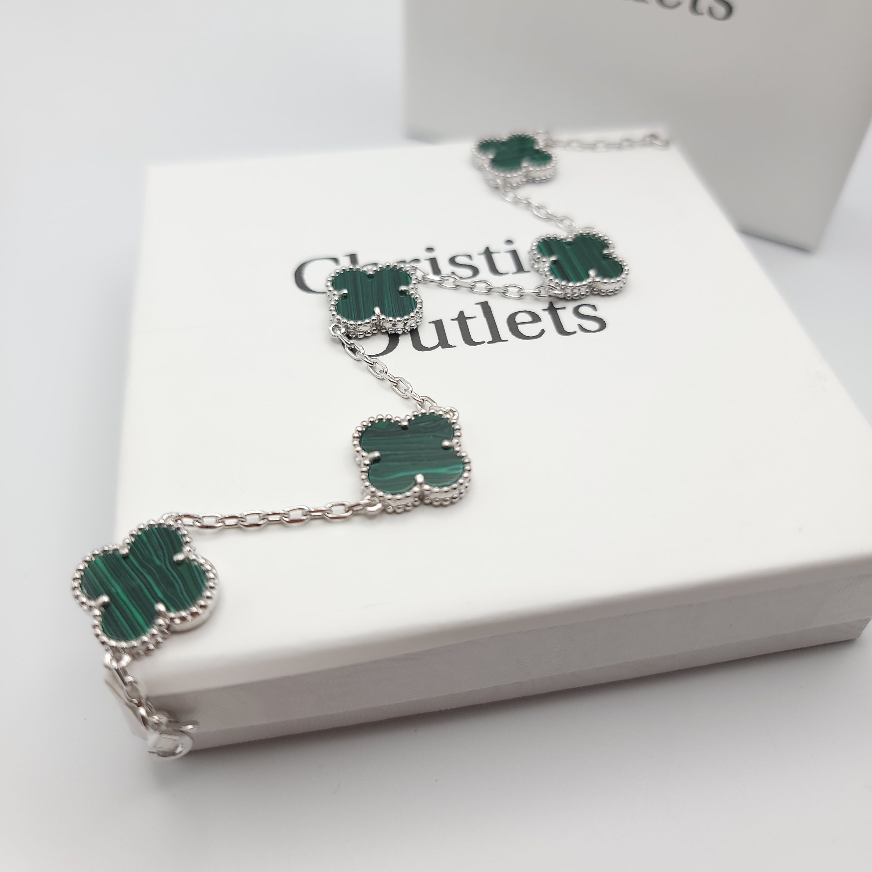 925 Silver Green and Silver Clover Bracelets for Men and Women 6" 7" and 8" Inches Adjustable - Jewelry Store by Erik Rayo