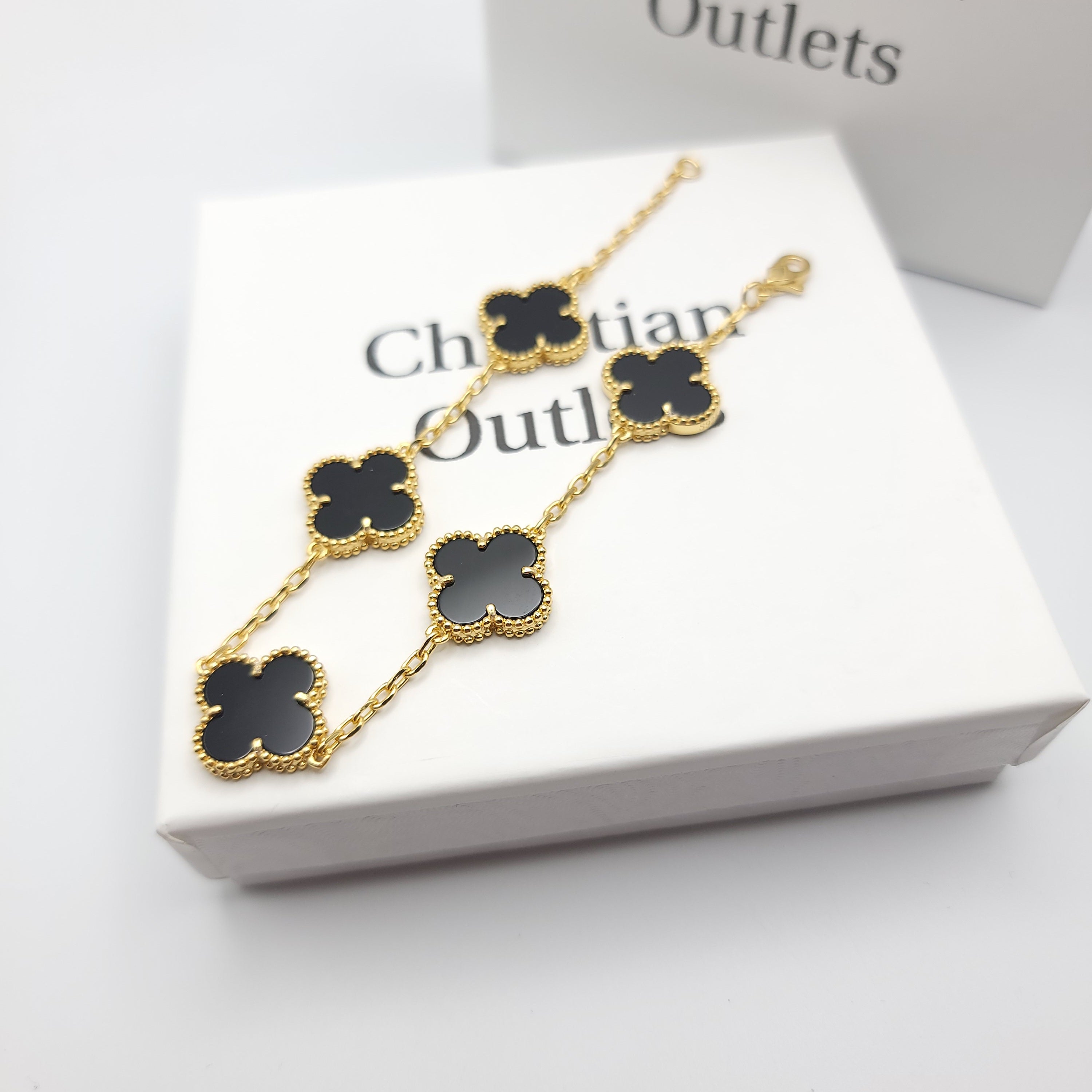 925 Silver Black and Gold Clover Bracelets for Men and Women 6" 7" and 8" Inches Adjustable - Jewelry Store by Erik Rayo