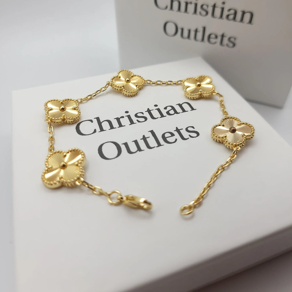 925 Silver All Gold Clover Bracelets for Men and Women 6" 7" and 8" Inches Adjustable - Jewelry Store by Erik Rayo