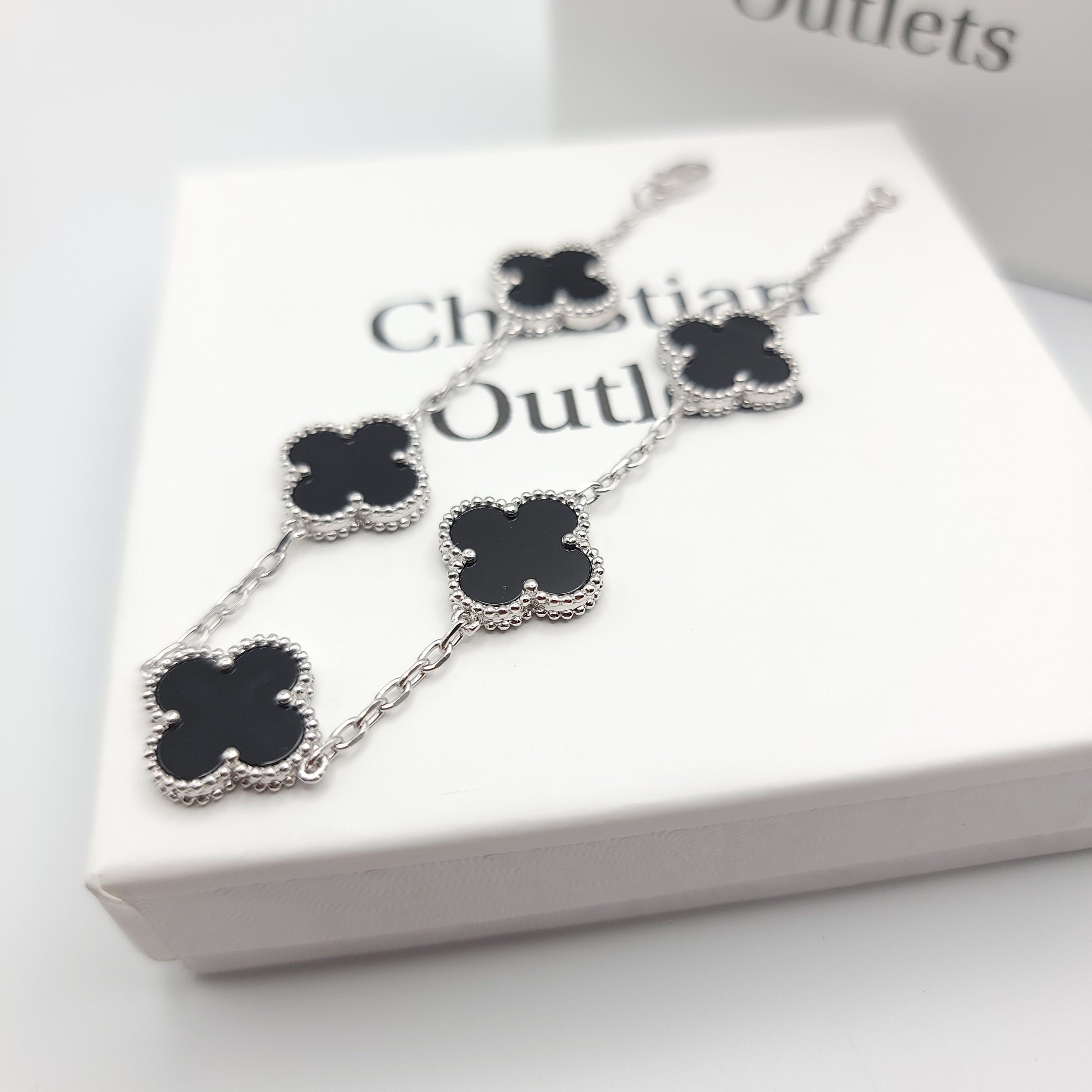 925 Silver Black and Silver Clover Bracelets for Men and Women 6" 7" and 8" Inches Adjustable - Jewelry Store by Erik Rayo
