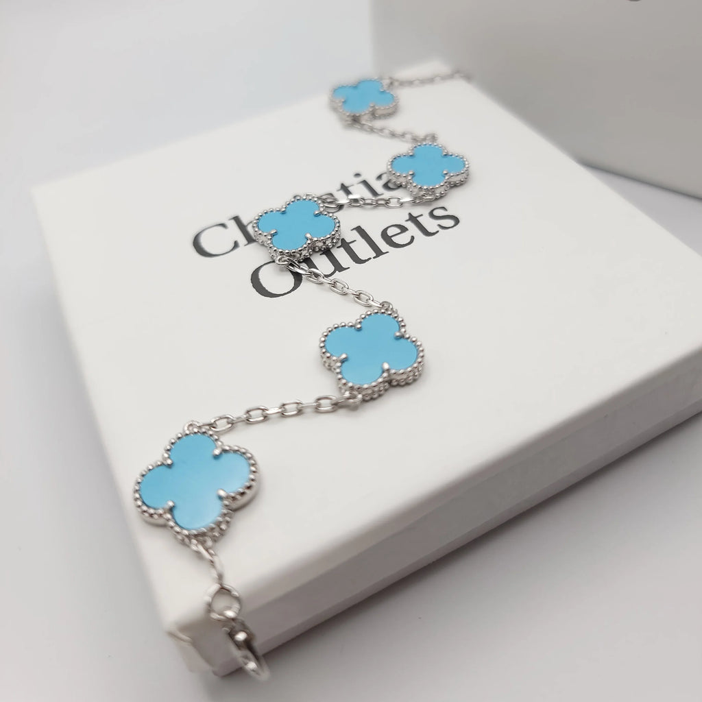 925 Silver Light Blue Clover Bracelets for Men and Women 6" 7" and 8" Inches Adjustable - Jewelry Store by Erik Rayo