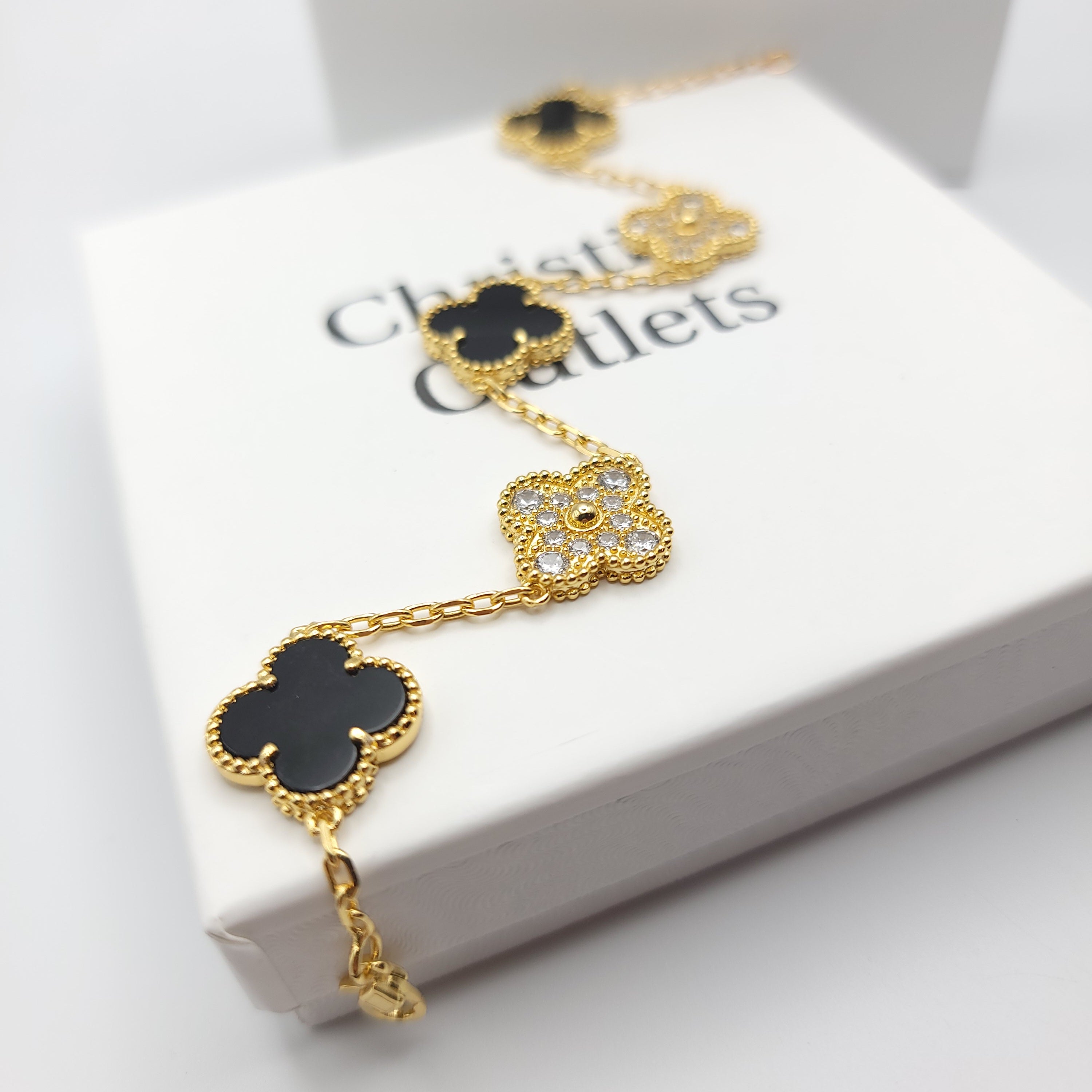 925 Silver Black Royalty Clover Bracelets for Men and Women 6" 7" and 8" Inches Adjustable - Jewelry Store by Erik Rayo