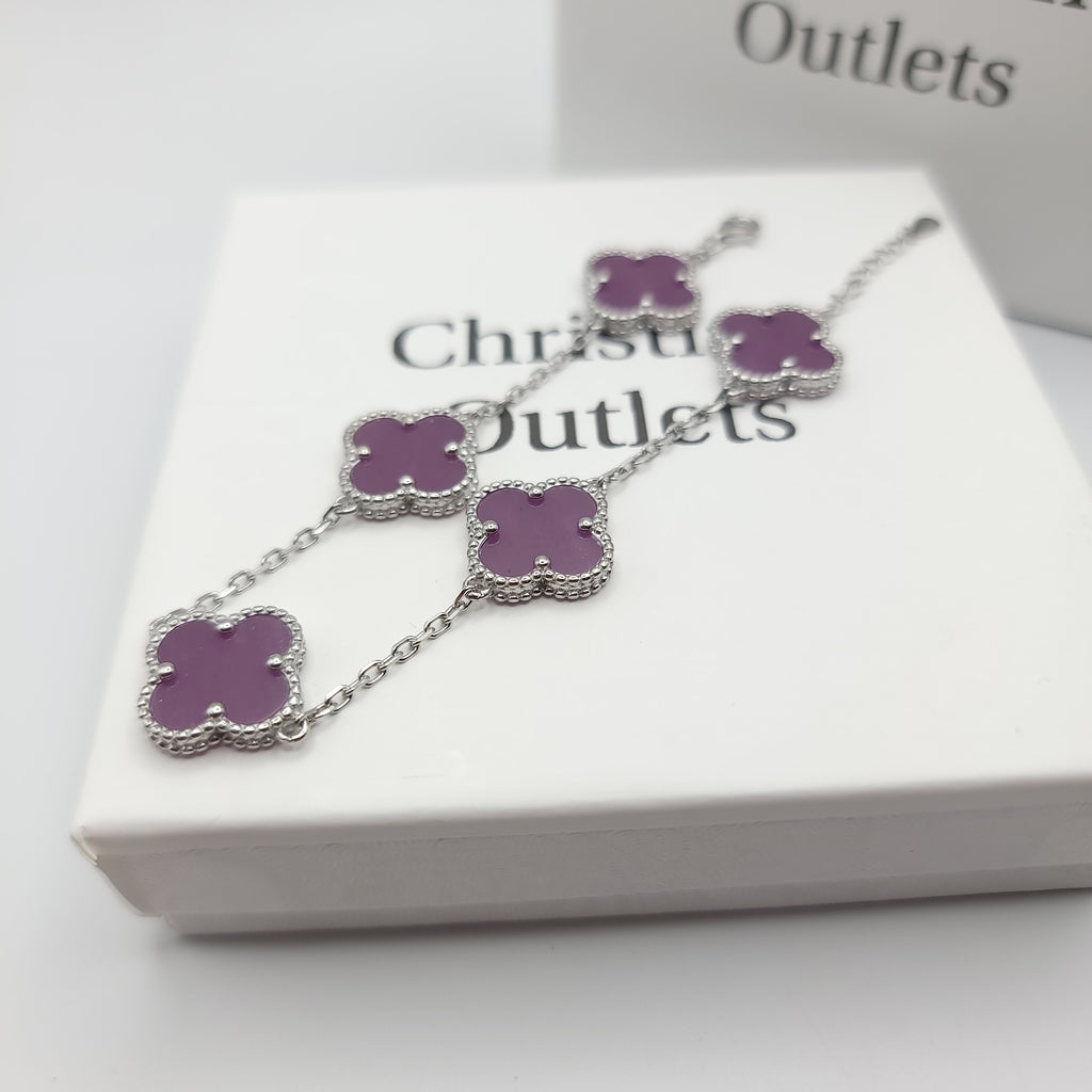 925 Silver Purple Clover Bracelets for Men and Women 6" 7" and 8" Inches Adjustable - Jewelry Store by Erik Rayo
