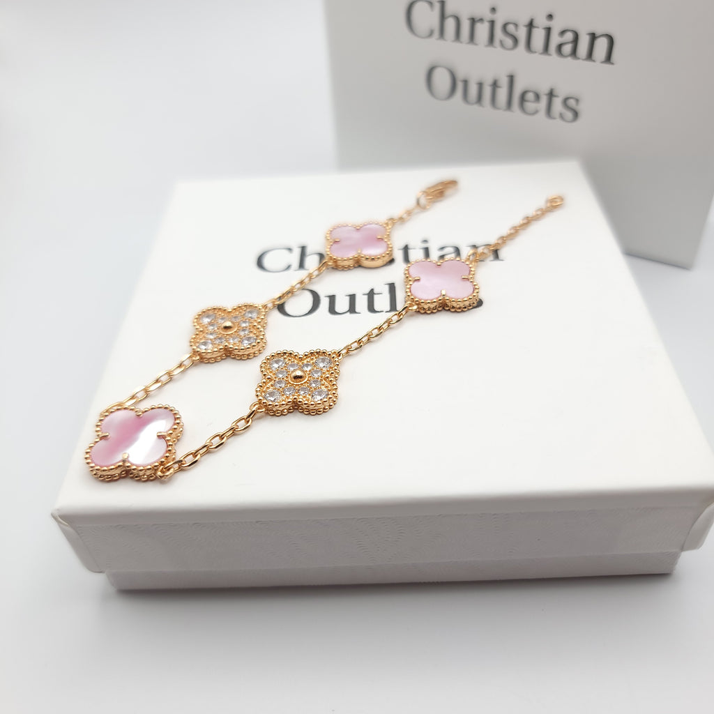 925 Silver Pink Royalty Clover Bracelets for Men and Women 6" 7" and 8" Inches Adjustable - Jewelry Store by Erik Rayo