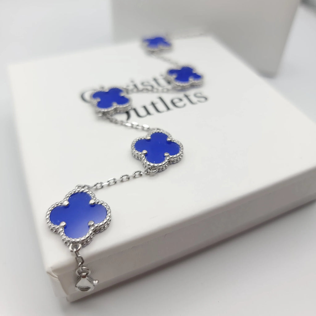 925 Silver Blue Clover Bracelets for Men and Women 6" 7" and 8" Inches Adjustable - Jewelry Store by Erik Rayo