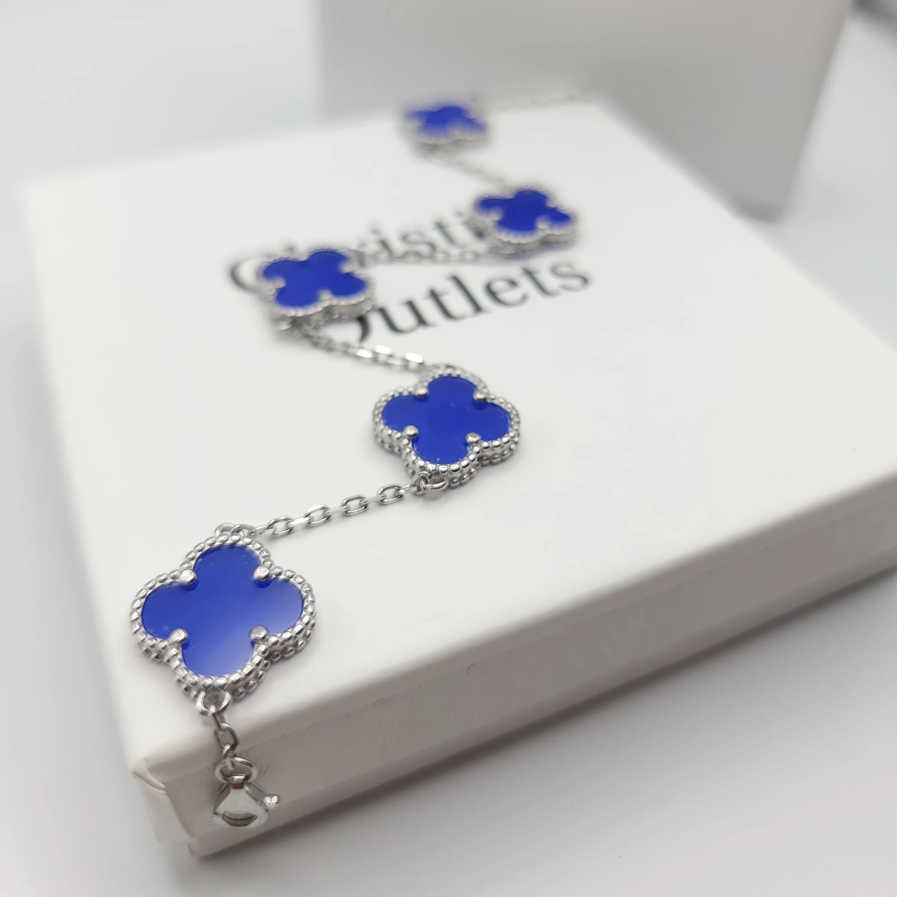 925 Silver Blue Clover Bracelets for Men and Women 6" 7" and 8" Inches Adjustable - Jewelry Store by Erik Rayo