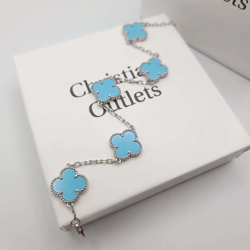 925 Silver Light Blue Clover Bracelets for Men and Women 6" 7" and 8" Inches Adjustable - Jewelry Store by Erik Rayo