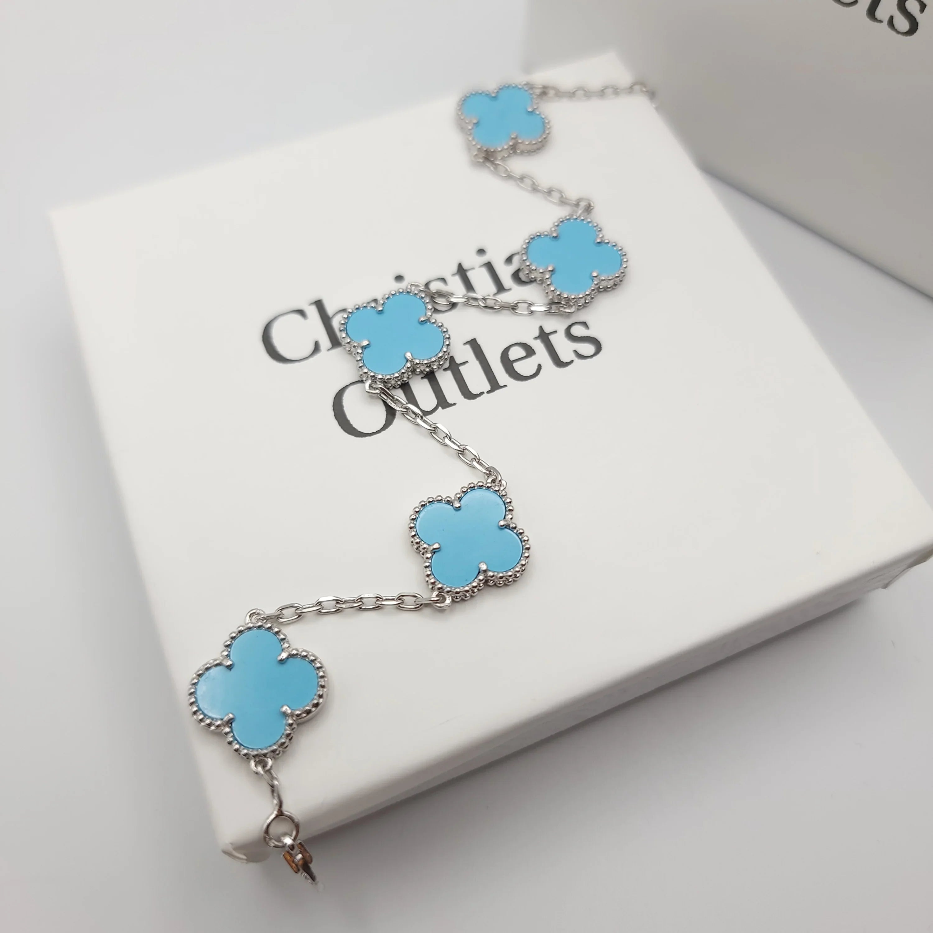 925 Silver Light Blue Clover Bracelets for Men and Women 6" 7" and 8" Inches Adjustable - Jewelry Store by Erik Rayo