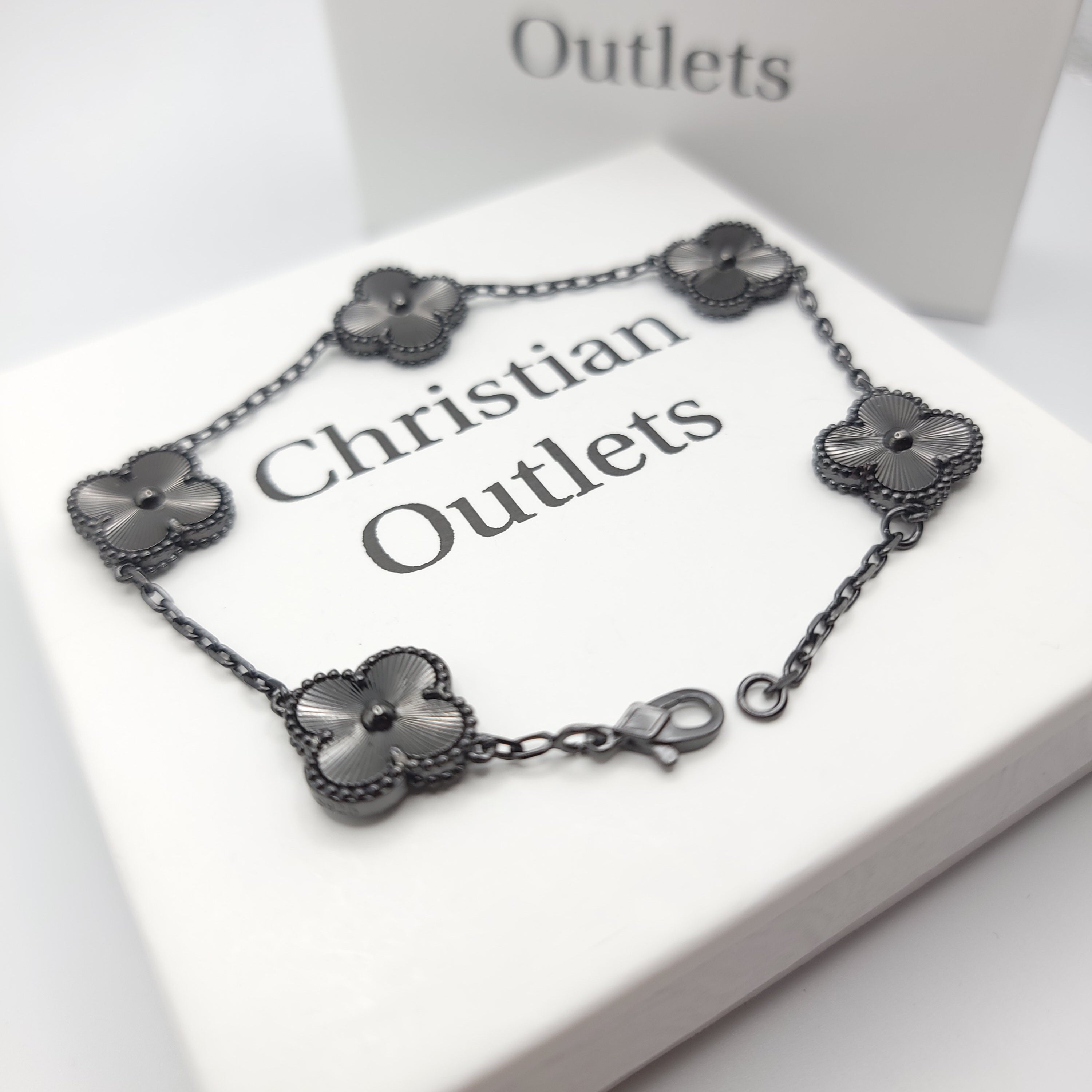 925 Silver All Black Clover Bracelets for Men and Women 6" 7" and 8" Inches Adjustable - Jewelry Store by Erik Rayo